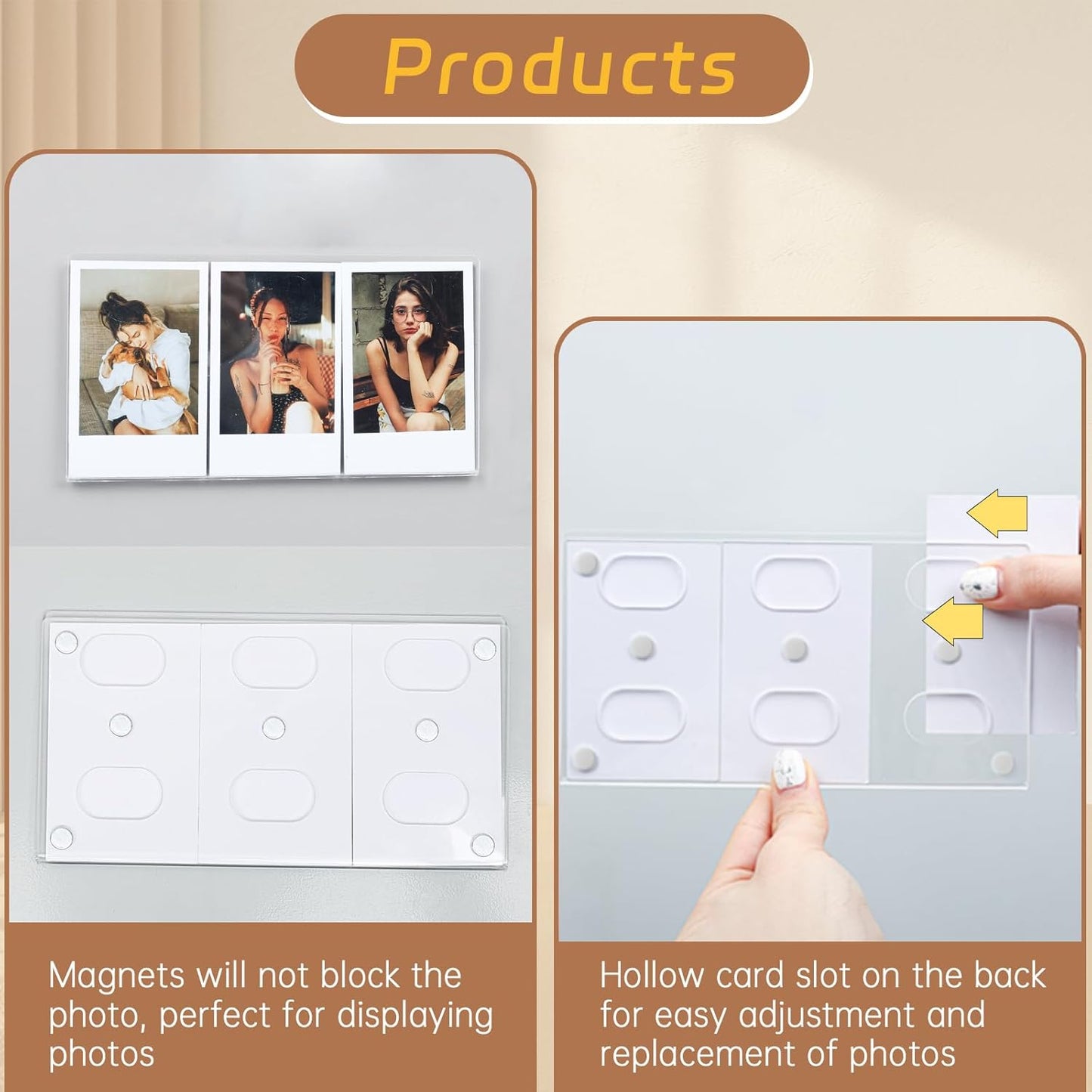 4Pack Magnetic Refrigerator Acrylic Picture Frames fit 3PCS Photos of Mini 2x3 Collage, Compatible with Fujifilm Instax Polaroid Mini for Home Office Fridge/Locker (Clear, 2x3*3 Picture)