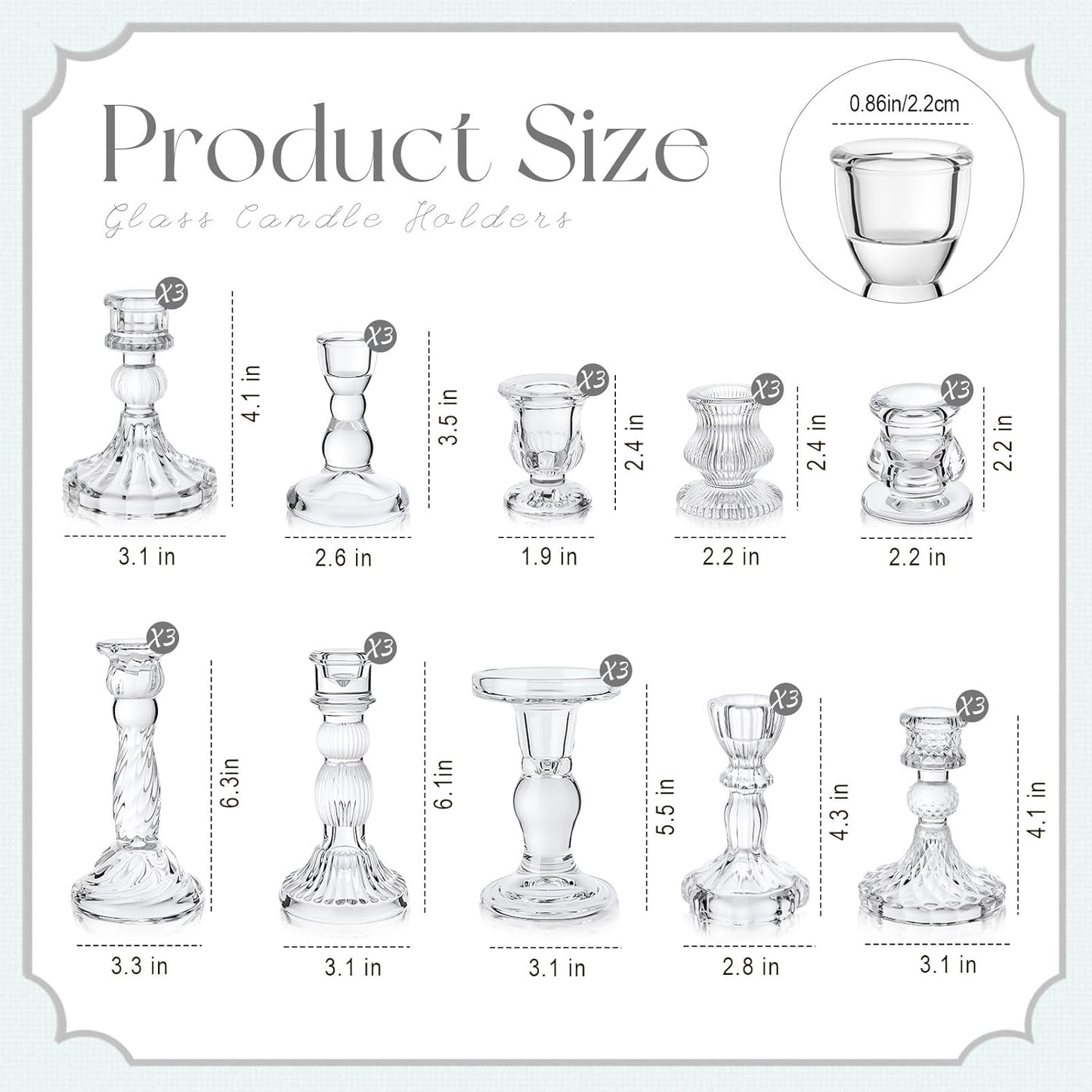 Mumufy 30 Pcs Glass Crystal Taper Candle Holders Clear Glass Candlestick Holder Fit 0.8 Inch Candles Crystal Decorative Candle Stand Centerpiece Table Wedding Dining Party (Classic,Clear)