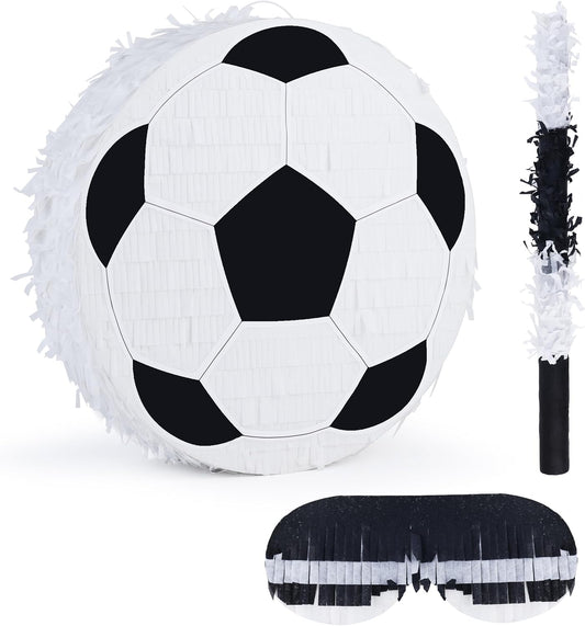New Soccer Pinata Bundle with a Blindfold and Bat (13"x13"x4"), Soccer Ball Pinata for Birthday Party Boys, Perfect for Birthday Party, Sport Theme Party, Decoration