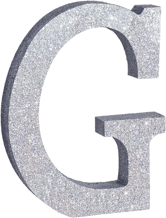 TONIFUL 8 Inch Silver Glitter Letter G Table Centerpiece A-Z Silver Birthday Party Decorations,Silver Alphabet G for Birthday,Chrismas,Graduation,Bridal Shower,Wedding,Anniversary Party Supplies