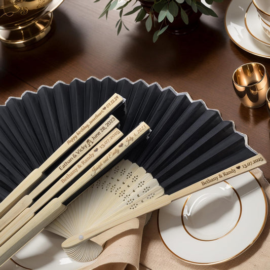 100Pcs Personalized Silk Fans Folding Hand Fan, Custom Wedding Bridal Party Favors, Summer Wedding Bride, Wedding Gift, Thank You Gift (Black)