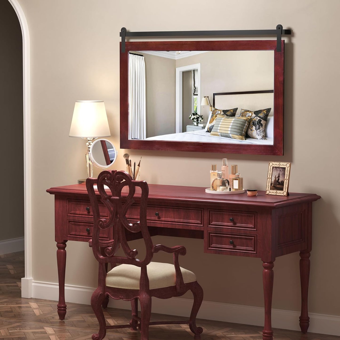 COGOOD Farmhouse Bathroom Mirror - 49 x 30 Large Rectangle Barn Door Mirror for Vanity, Bedroom, Living Room Wall Decor (Espresso)