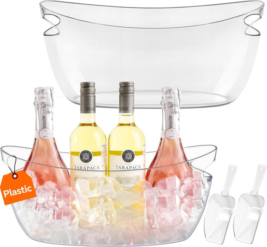 Ice Buckets for parties Wine Bucket, Clear Acrylic 5.5 Liter Plastic Tub for Drinks and Parties, Food Grade, Perfect for Wine, Champagne or Beer Bottles (2Pcs)