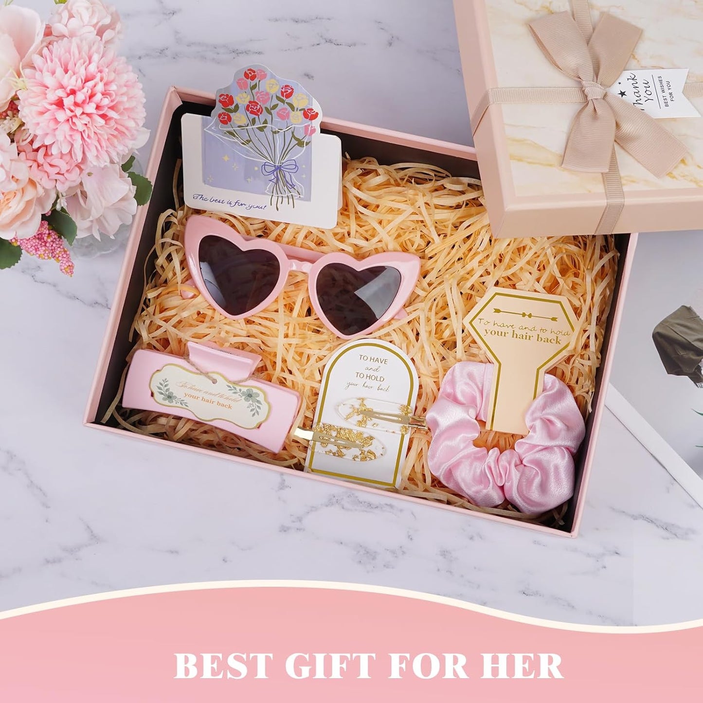 Pink Bridesmaid Gift Set for Proposal, 8PCS Hair Claw, Scrunchies, Makeup Clips & Heart Sunglasses – Bachelorette Party Favors, Bridal Shower & Teen Birthday Gifts