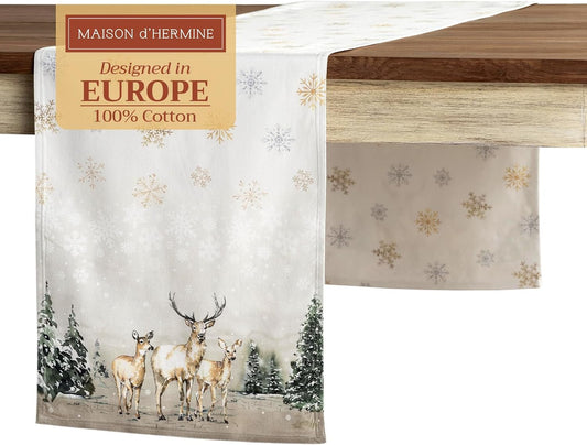 Maison d' Hermine Table Runner 100% Cotton Double Layer Table Runners 108 inches Long for Thanksgiving Christmas Decorations Home Kitchen Dining Party Wedding (Deer in The Woods, 14.5" x 108")