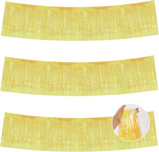 BEISHIDA 3 Packs Metallic Foil Fringe Garland Shining Yellow Wall Hanging Tinsel Fringe Banners for Car Floats Bridal Shower Wedding Birthday Easter Graduation Holiday Party Decoration(30 Feet)