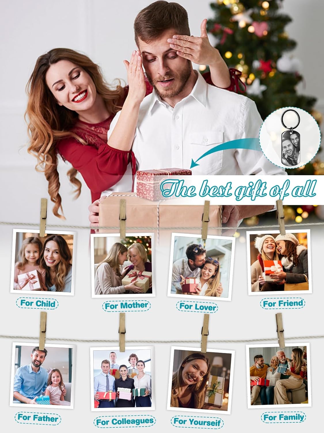 Custom Keychain with Picture - Personalized Photo LOGO Text Customized Key Chain for Boyfriend Dad Men Gifts