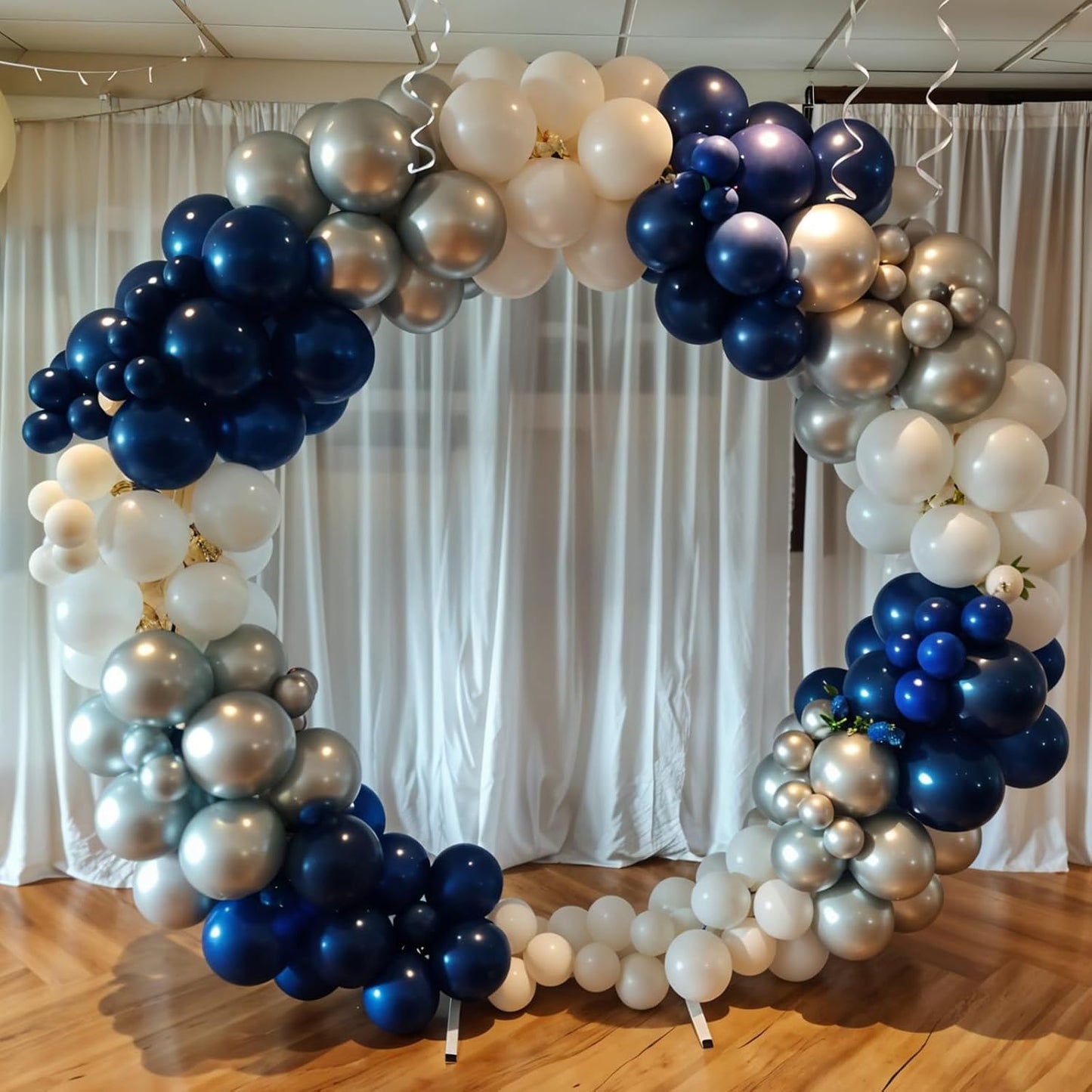 Soccer Balloons, 50pcs Metallic Blue Silver Balloons, White Pearl Navy Blue Balloon, Silver Confetti Balloon For Boys Men Birthday Baby Shower Soccer Football Theme Party Wedding Anniversary Decor