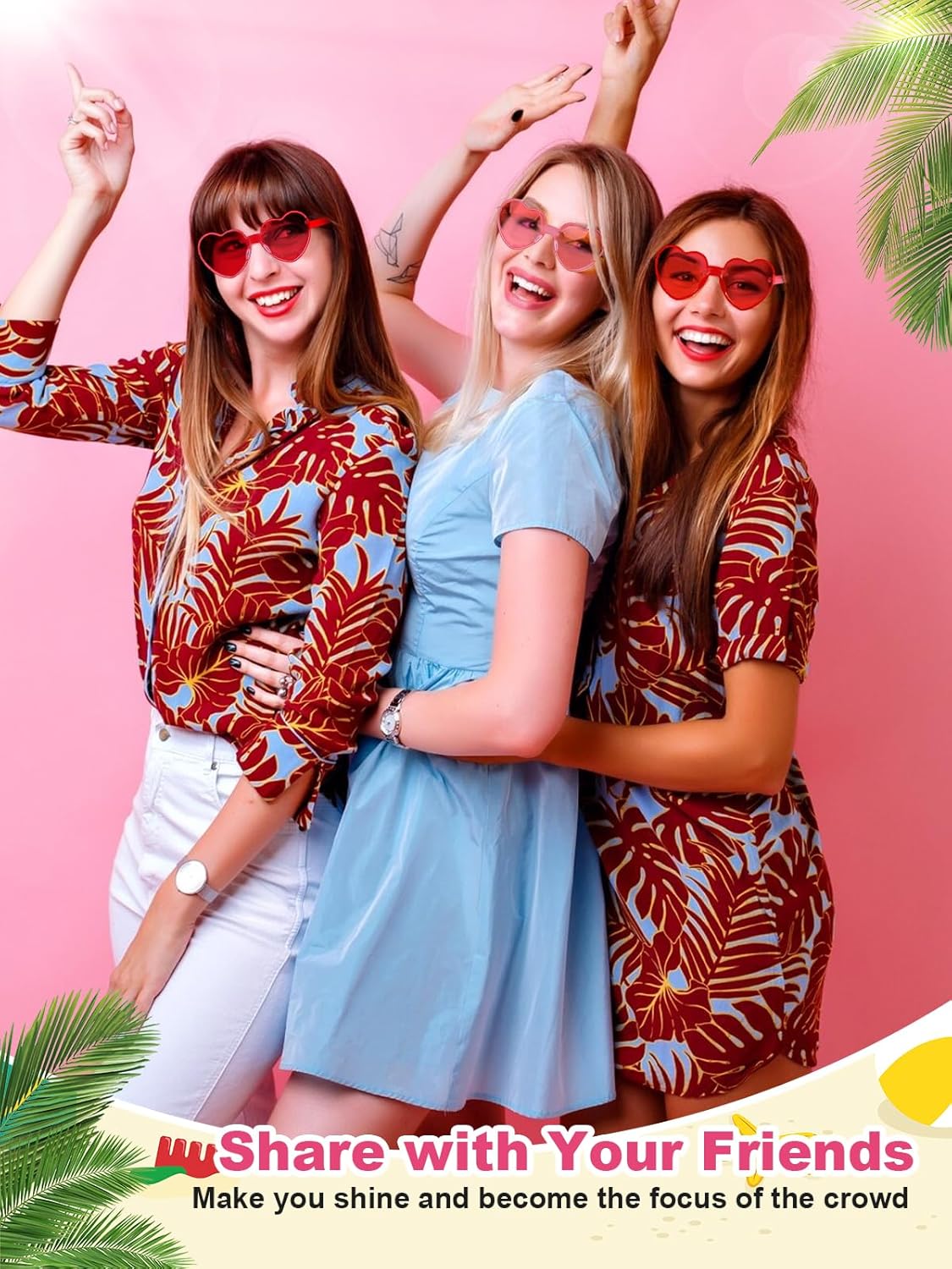 12 Pairs Heart Shaped Sunglasses for Women Colorful Glasses Fun Trendy Transparent Heart Sunglasses Party Favor (Pink, Rose Red)