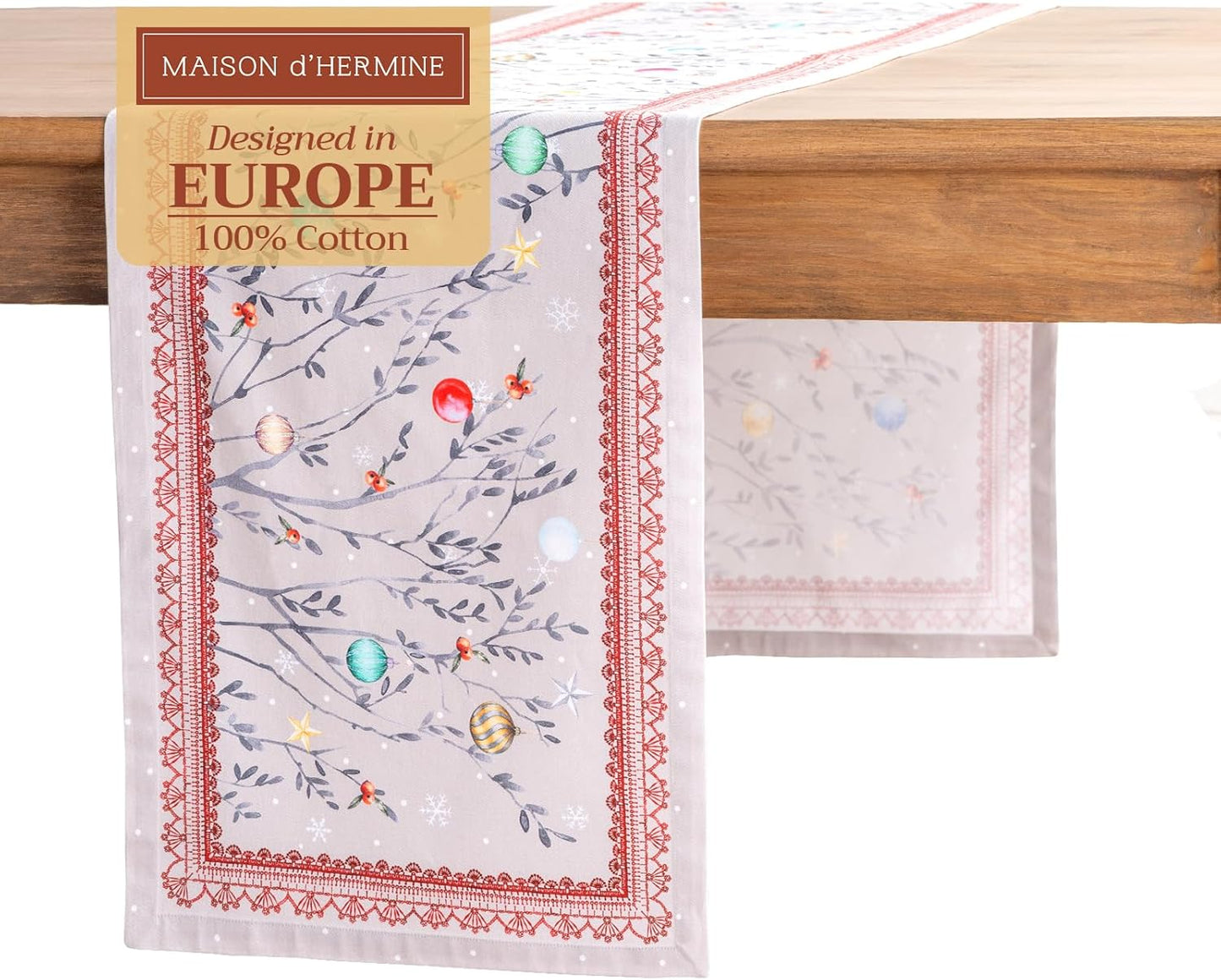 Maison d' Hermine Table Runner 100% Cotton Single Layer Table Runners 72 inches Long for Thanksgiving Christmas Decorations Home Kitchen Dining Party Wedding (Fairy Christmas, 14.5" x 72")