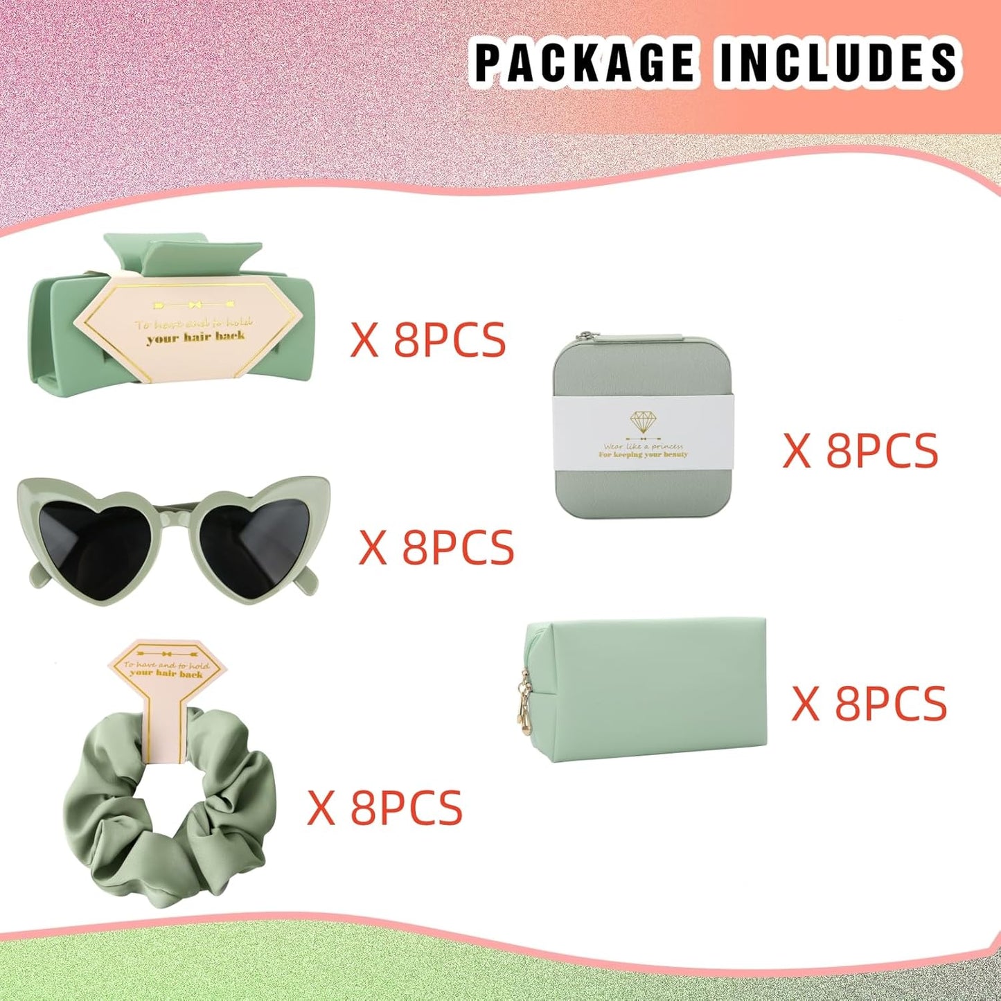 Bridesmaid Scrunchies Proposal Gifts Bachelorette Hair Claws Clips Girls heart sunglasses for Wedding Party Favors (40, White&Black box)