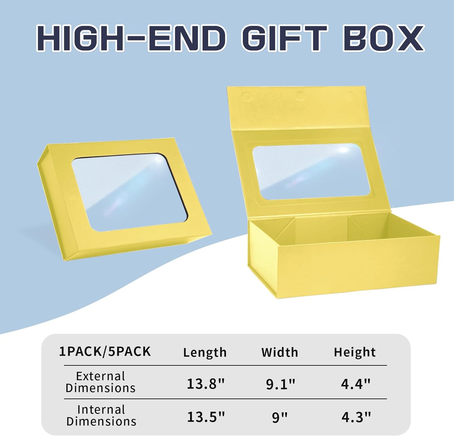 TIACABO Gold Large Gift Box with Window, 13.5"x9"x4.3" Bridesmaid Boxe for Gifts Giving,Birthday Gift Boxes with Magnetic,Closure Lid Gifts Box for Presents,Cute Boxe,Luxury for Gift Packaging