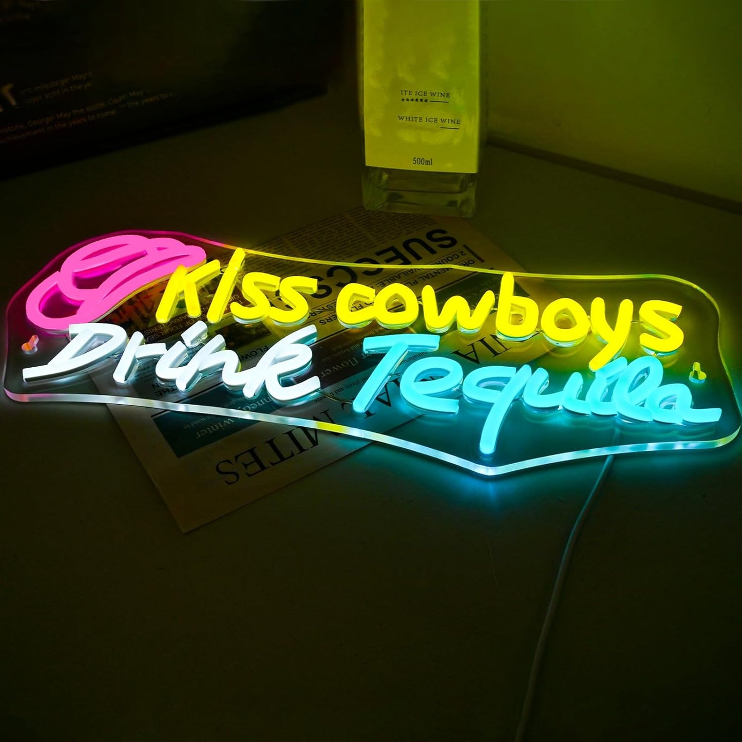 Kiss Cowboy Drink Tequila Neon Sign Bar Led Neon Light Save Water Drink Tequila Neon Signs For Wall Decor Home Beer Bar Club Man Cave Party Decorations Gifts