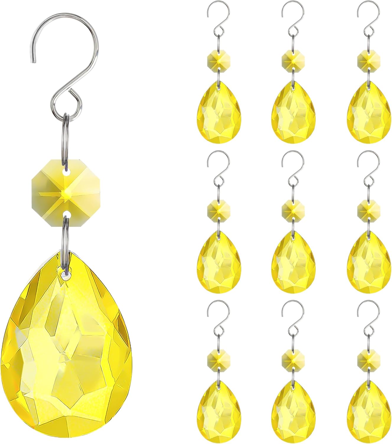 H&D HYALINE & DORA 3Inch Crystal Suncatcher Bauhinia Prisms Pendants 10Pcs Chandelier Crystals Replacement Hanging Sun Catcher Beads for DIY Arts Crafts Decor (Yellow)