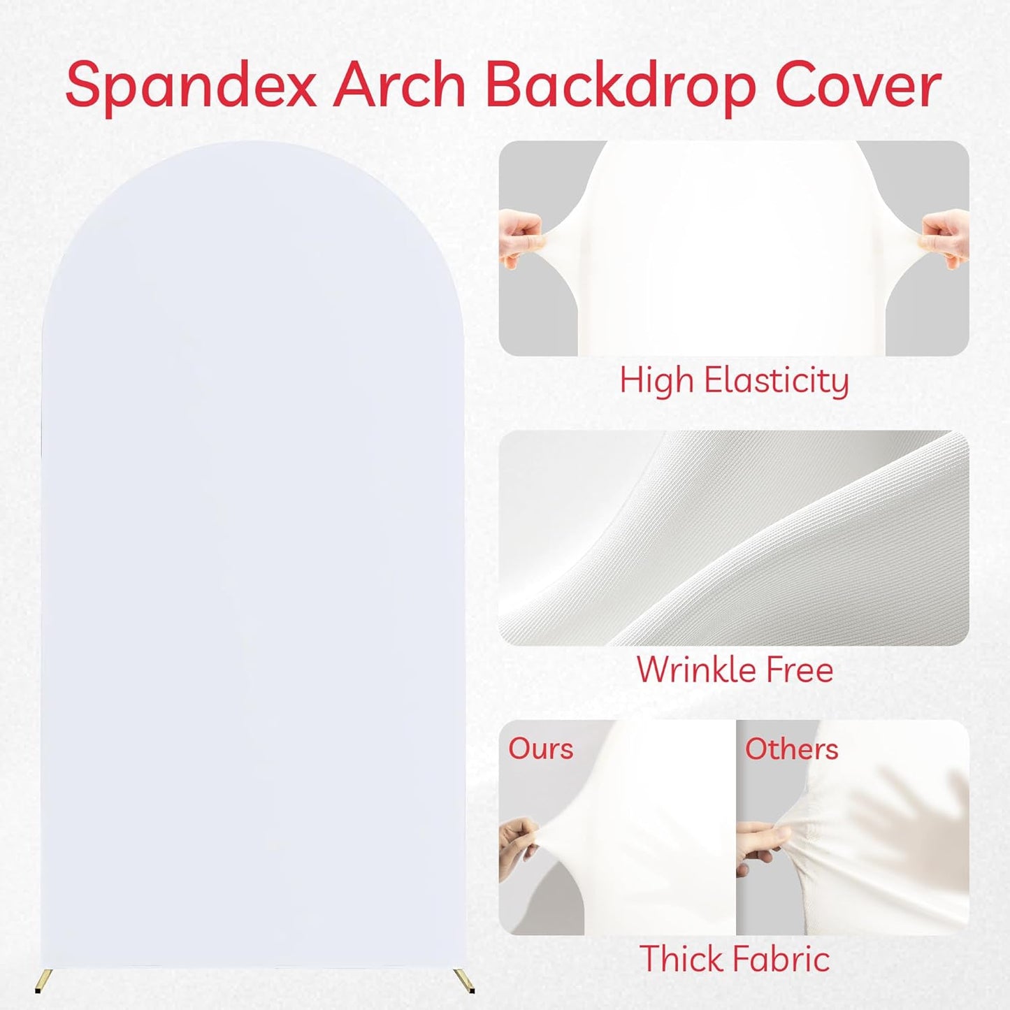 Arch Backdrop Stand Cover 6.6Ft White Thick Spandex Fabric Arch Backdrop Cover High Elasticity Fitted Round Top for Wedding Birthday Party Baby Shower Garden Decoration