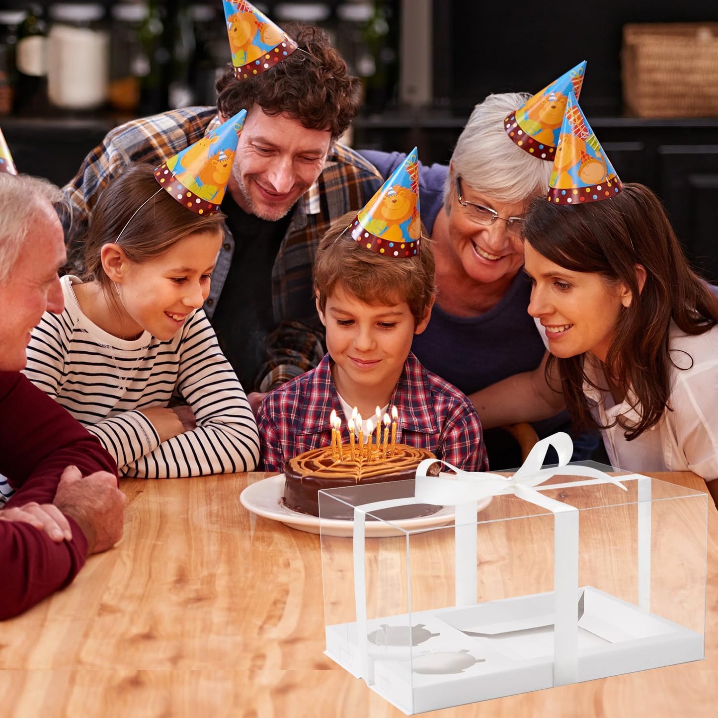 5 Pack Bento Cake and Cupcake Box with Gift Ribbon,Clear Window 1+2 Combination Bento Boxes,4-5in cake and 2 Cupcakes Combo Box Rectangle Cupcake Holder for Birthday Party Baking Supplies (1+2/5Pcs)