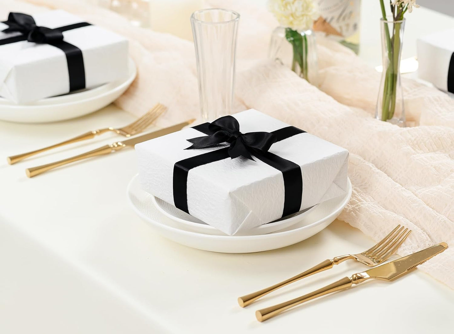 Black Ribbon 7/8 Inch 50 Yards Double-Faced Polyester Hair Satin Ribbons for Women, for Wrapping Paper Bows Gift Wedding Invitations DIY Crafts