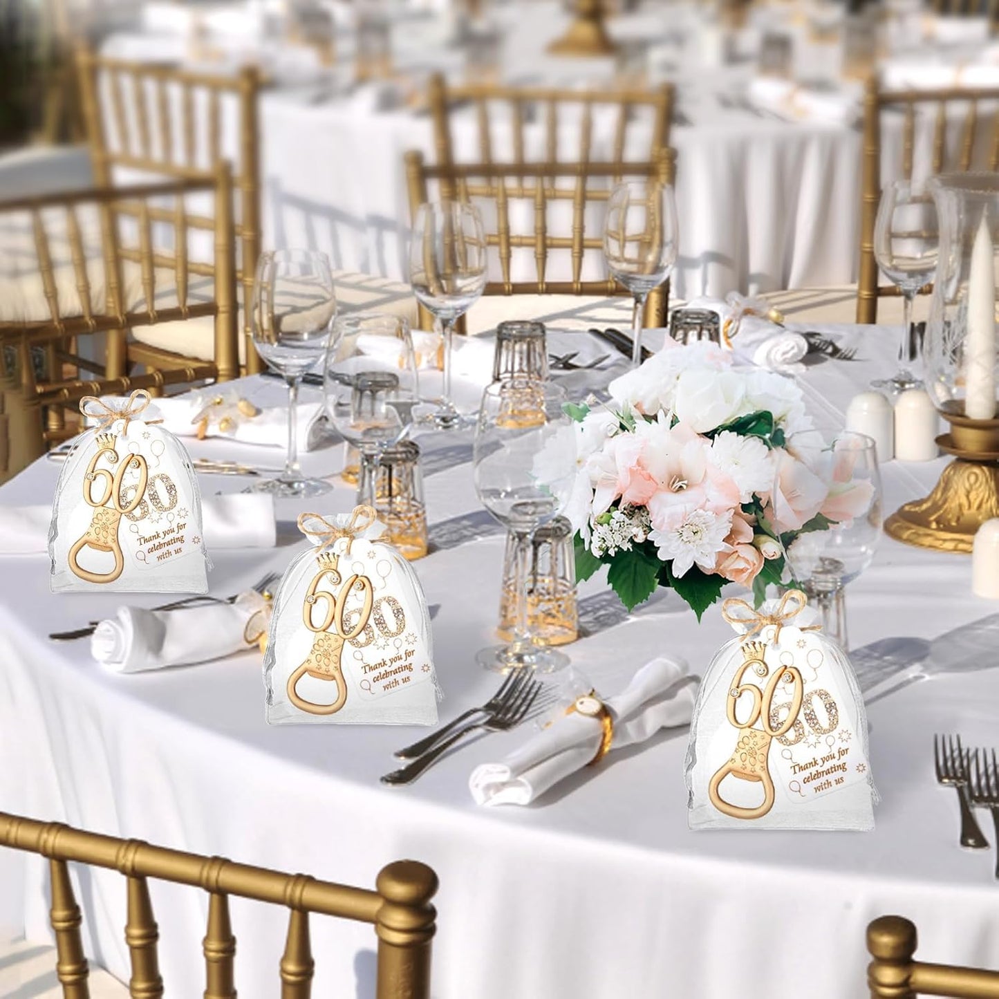 50Pcs 60th Birthday Bottle Opener Set 60th Birthday Party Favors 60th Golden Bottle Openers Personalized Party Favors Wedding Anniversaries Souvenirs Favors For Guests Party