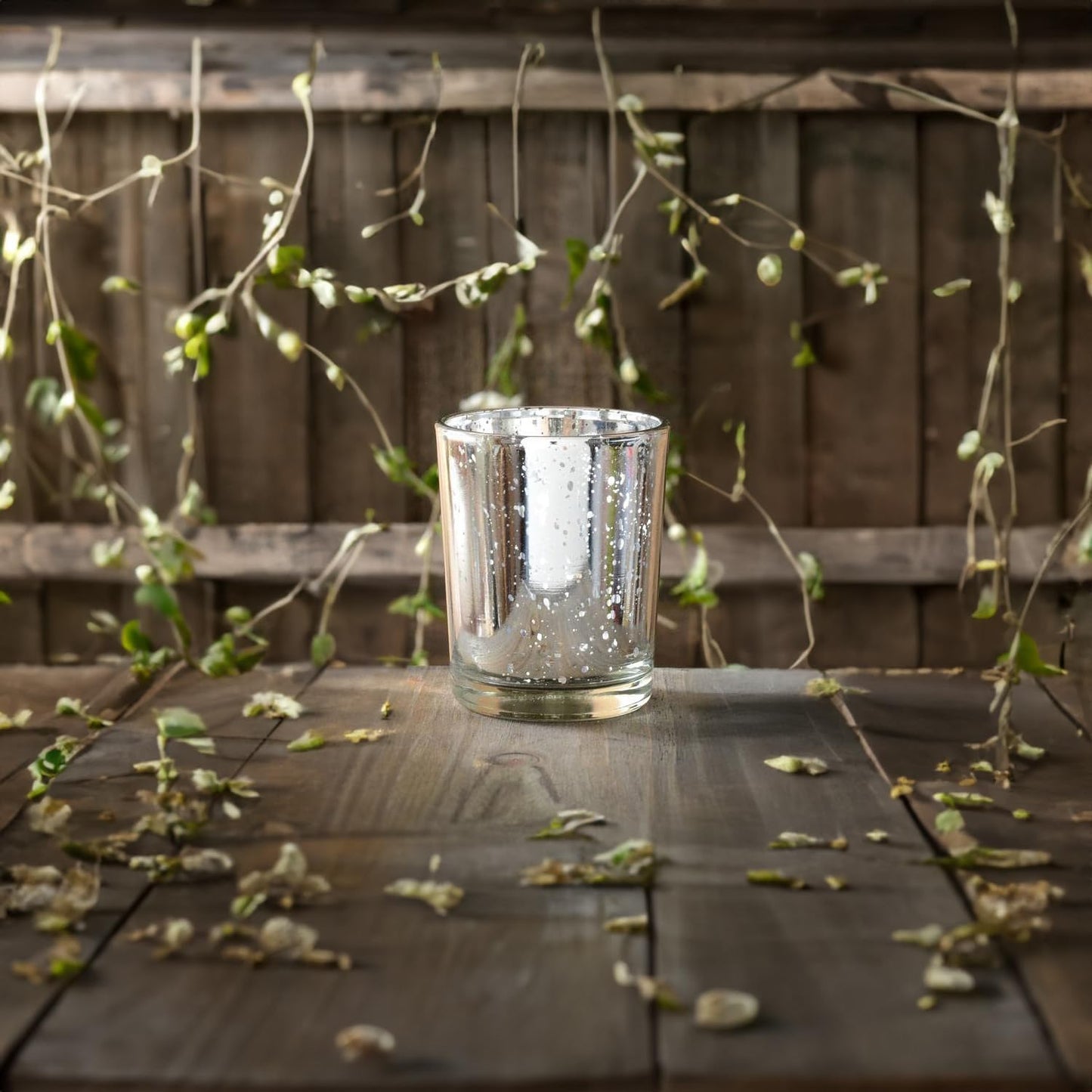WGV Silver Speckled Tea Light Votive Candle Holder 2.2x2.75, Small Tiny Utility Cylinder Mercury Glass Vase, Home Accent Decor, 6 Pieces
