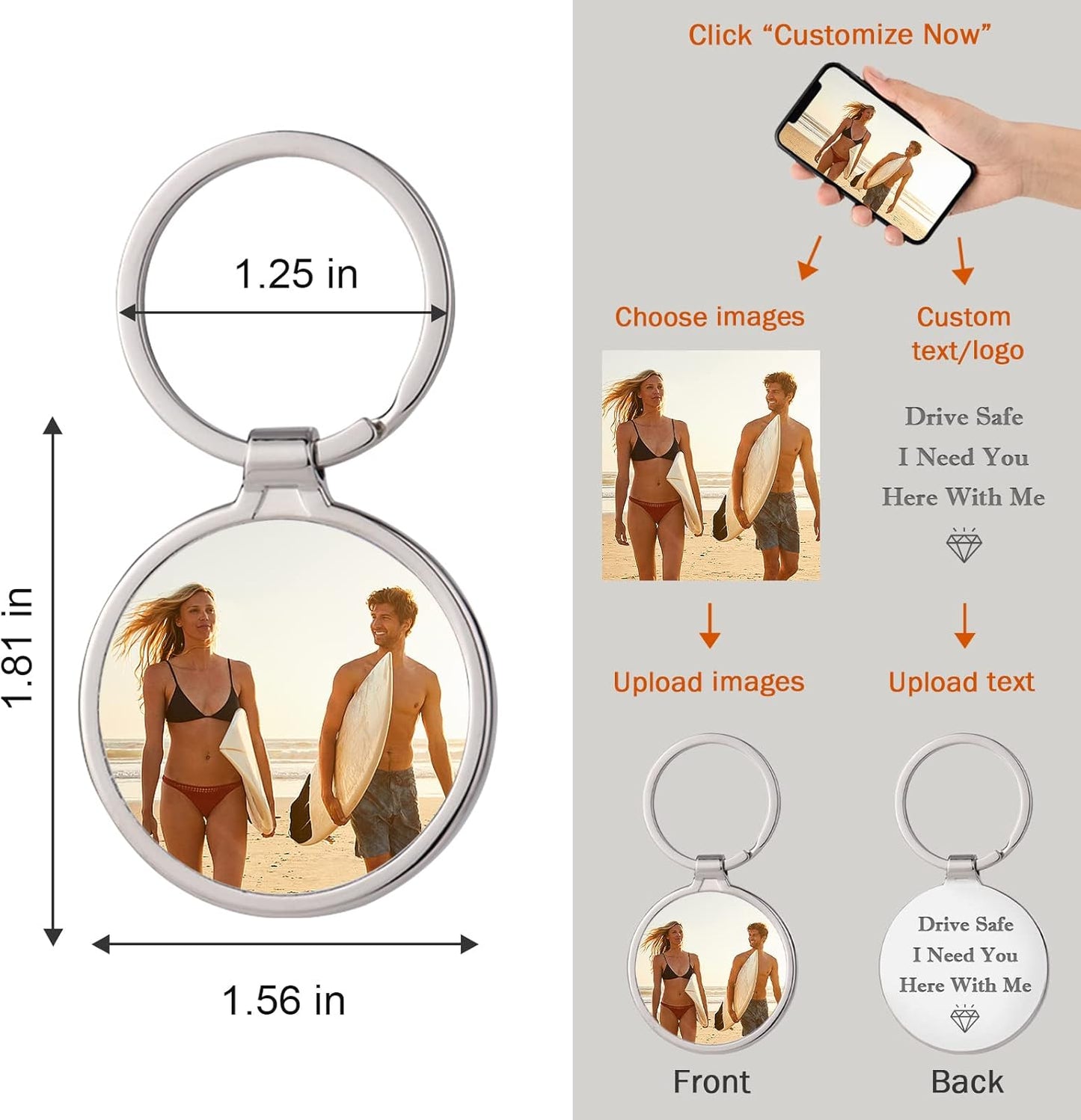 Personalized Custom Keychain with Picture - Turnable Double Sided Colorful Photo Key chains Memorial Gifts for Family Lover