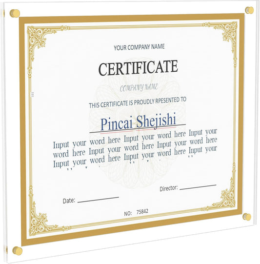 Acrylic Picture Frame for Wall, Clear Diploma Frame, No Drill Floating Frameless Photo Frame for Diploma Certificate Degree Document & Artworks Display, Graduation Gift for Students (1 Pack, 8.5X11 Straight edge)