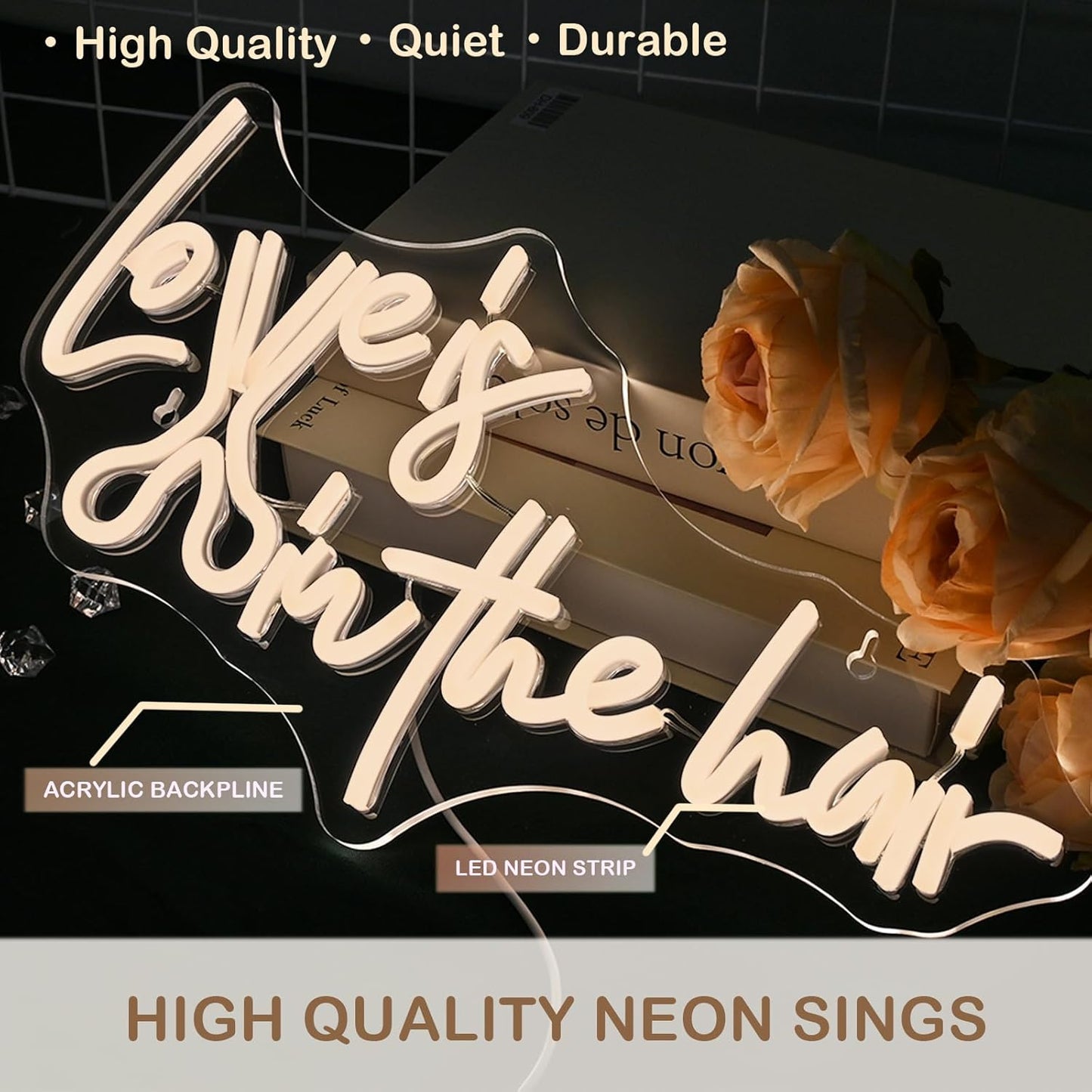 Wanxing LED Neon Sign for Wall Decor, Love is in the Hair Neon Light, USB Powered Dimmable, 5V/2A, 16.5"x 9.6" for Home, Party, Gift, Office, Bedroom, Salon