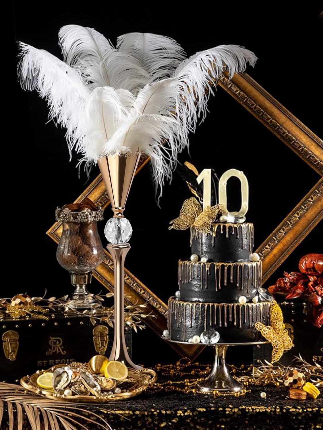 VIJIV Gold Flower Vase for Centerpiece Table Decorations Wedding Reception Decor, 21.3 Inch Tall Metal Vase for Feather Flower Holder Stand Floral Arrangement Gatsby Party Dinner Event Hotel