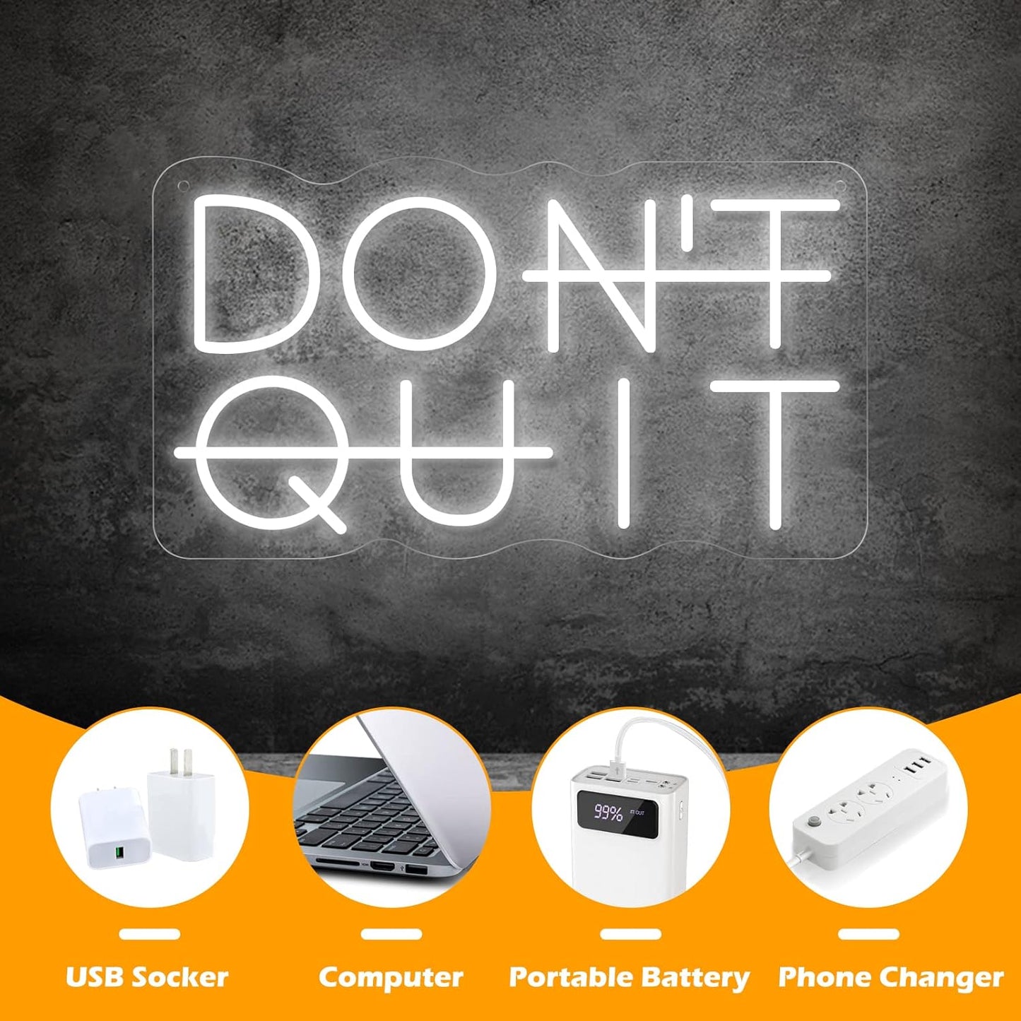 Don't Quit LED Neon Sign for Wall Decor, DO IT Neon Lights Party Decorations, USB Powered Switch Lighting Adjustable for Office, Gym, Man Cave, Gamer Room Decor