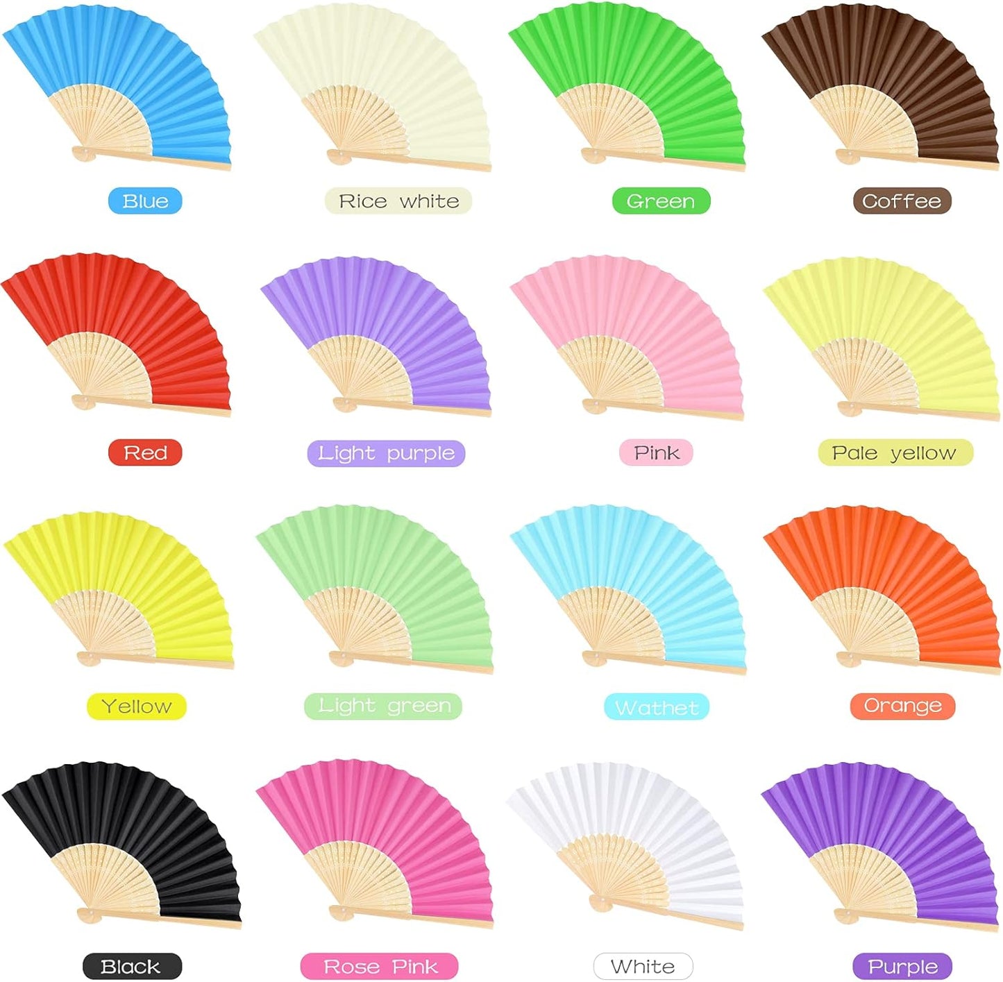 FEPITO 32 Pieces Handheld Paper Fan Paper Folding Fans with Bamboos for Wedding Gift, Party, Home, Multicolor