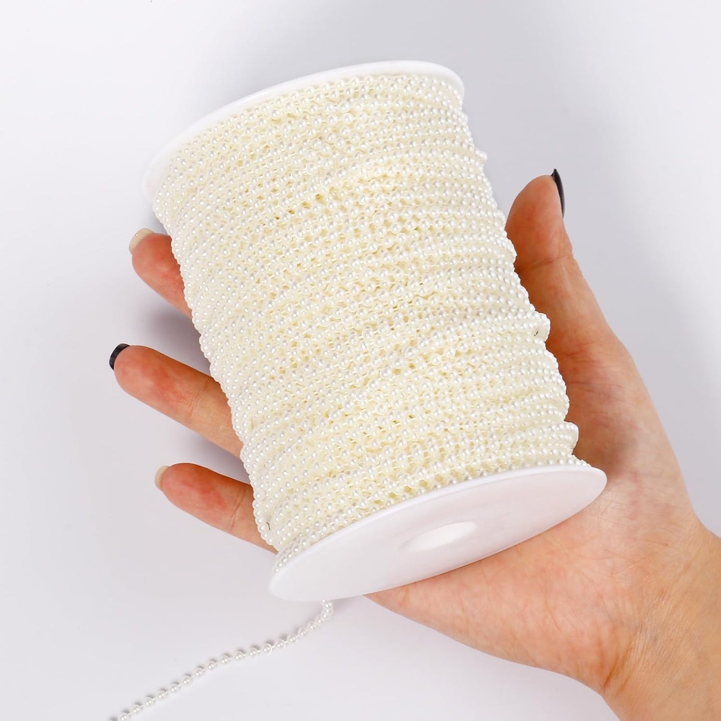 [295Feet] Pearl Beads Garland, 3MM 98 Yards Faux Pearl Beads String Roll Bulk for DIY Craft Wedding Party Christmas Tree Decoration