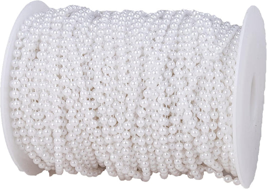4mm Crafts Faux Pearl Beads Garland Pearl Bead Roll Strand of Pearls to Decorate Floral Centerpieces Wedding Party Favor Christmas Tree(131 Feet White)