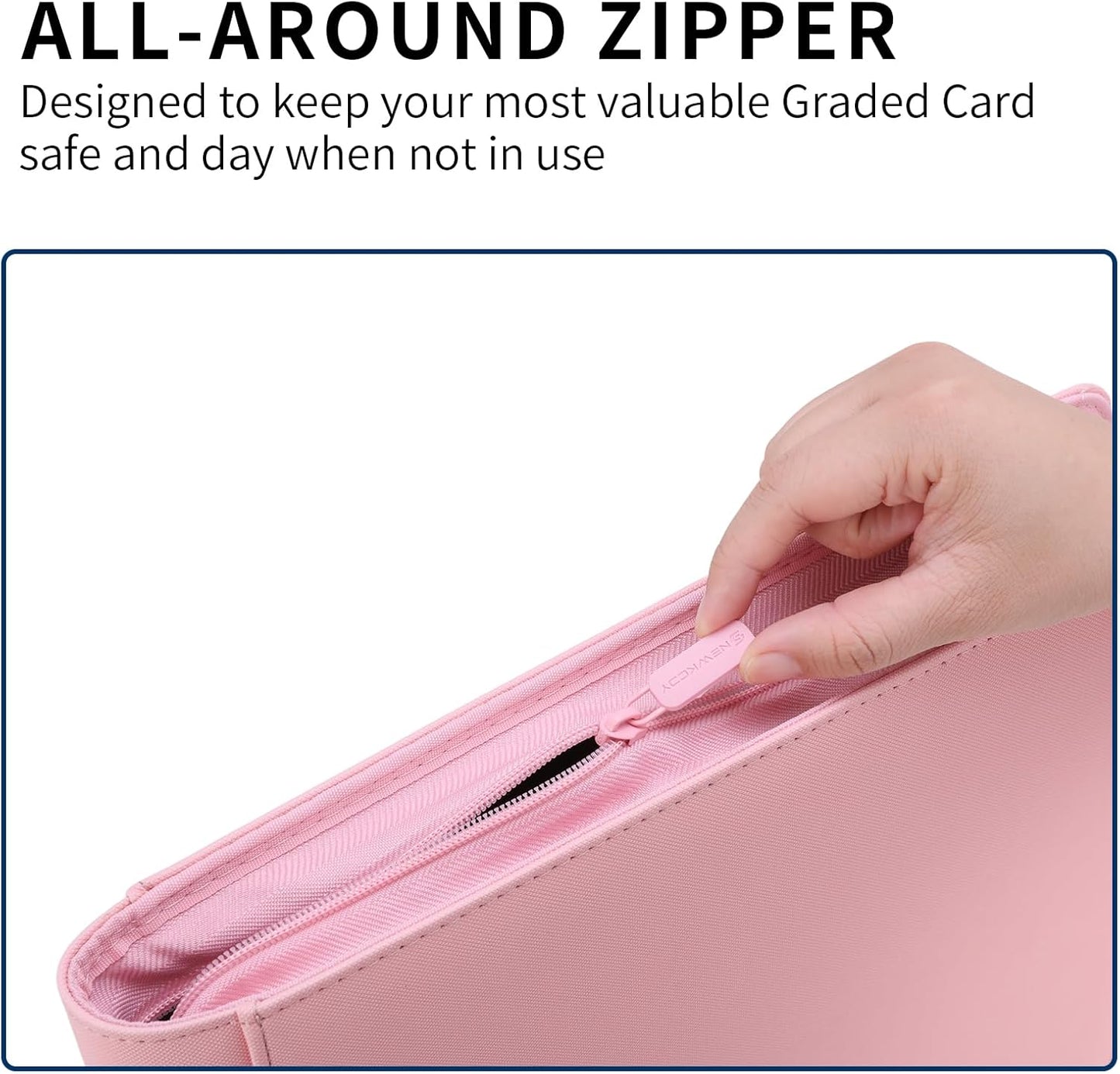 Snekdy premium 1024-pocket trading card binder, 16-pocket cards album, waterproof PU-leather Cover album with side loading, holds gaming, baseball, basketball & sports cards (Pink)