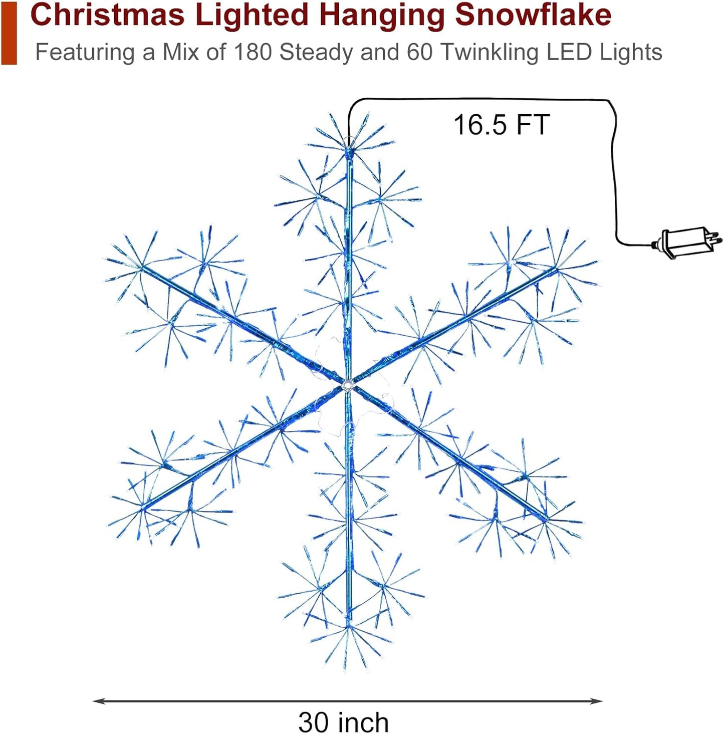 30’’ Christmas Snowflake Lights Outdoor, Pre-lit 240Pcs Blue LEDs Hanging Blue Snowflake Decoration for Home Indoor Outdoor Window Silhouette