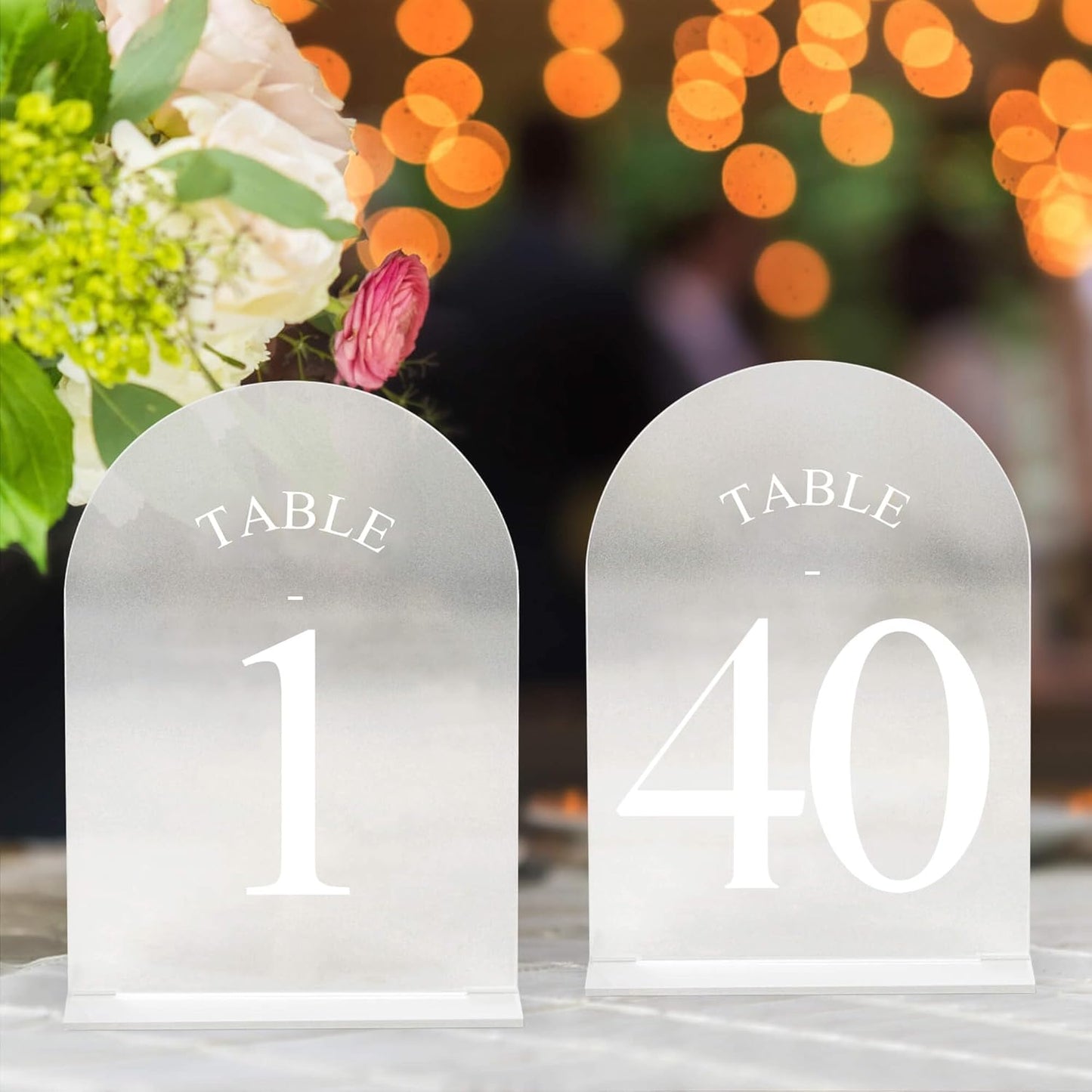 JOYIT Frosted Arch Wedding Table Numbers 1-40 with Stands – 5" X 7" Acrylic Sign Table Number Holders, Perfect for Wedding Receptions, Parties, Anniversaries, and Events