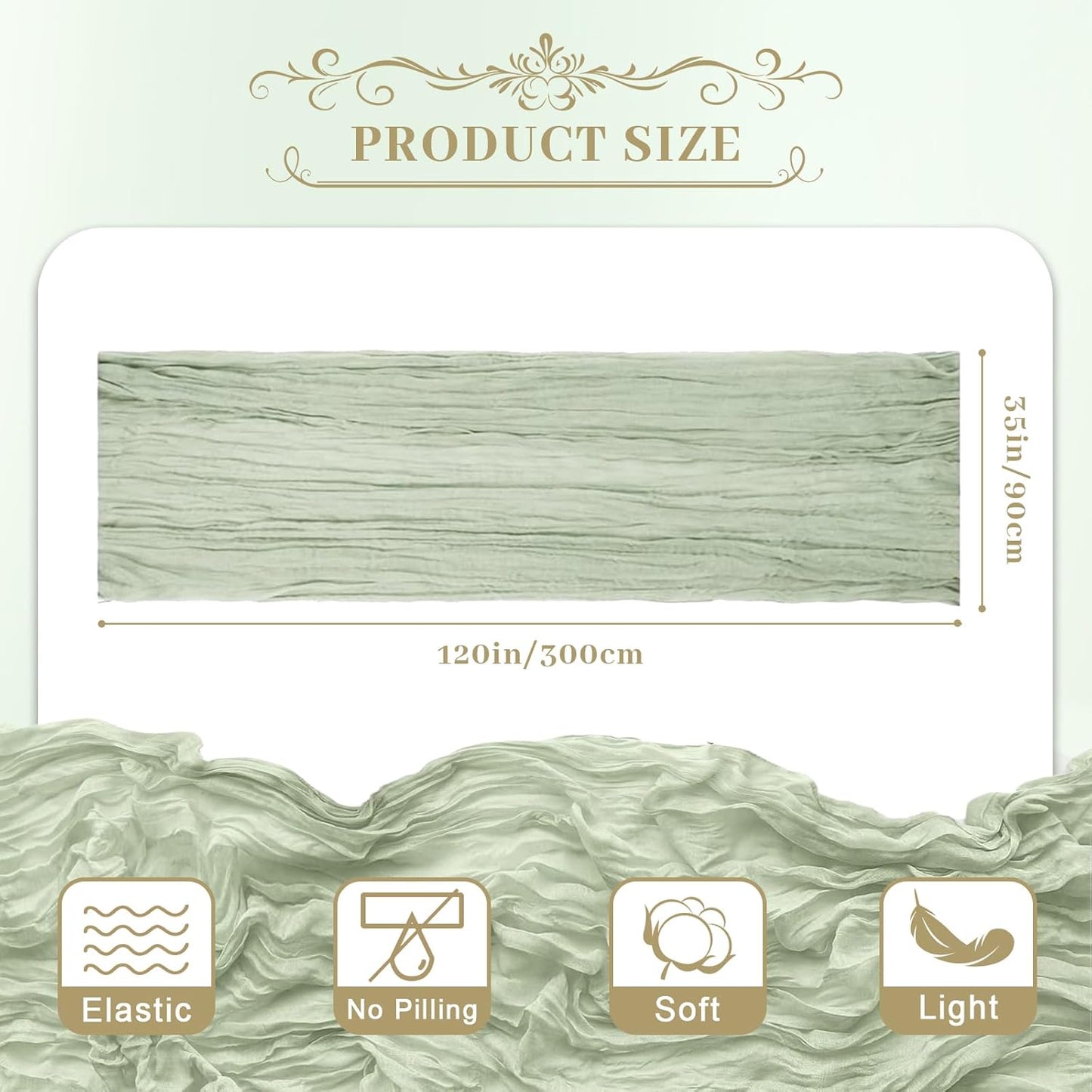 Le courant 6pcs 10Ft Cheesecloth Table Runner, Rustic Boho Gauze Cheese Cloth Runner Table Runner for Weddings Bridal Baby Shower Birthday Holiday Parties Home Decor, Sage Green