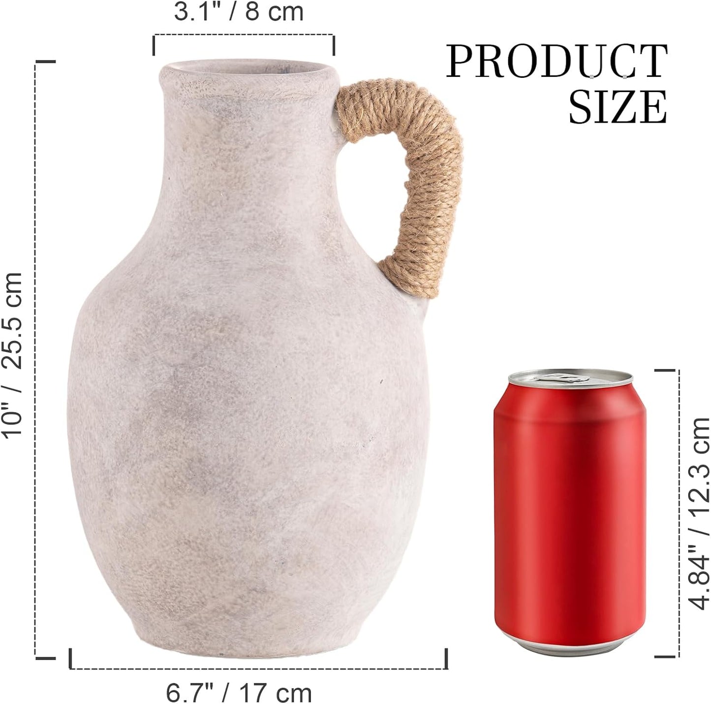 Ceramic Flower Vase Home Decor - 10 Inch Large White Rustic Table Flowers Vases Living Room Bedroom Plant Decorations Farmhouse Vintage for Kitchen Shelf Office Coffee Dining Desk House Women