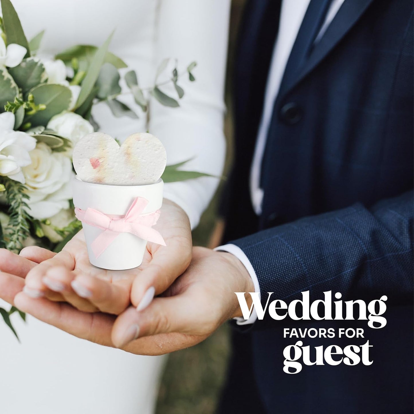 Set of 6 Seed Paper – 6 Pink Hearts & 6 White Pots with Bow for Baby Shower, Gender Reveal, Birthday, & Other Milestone Celebrations