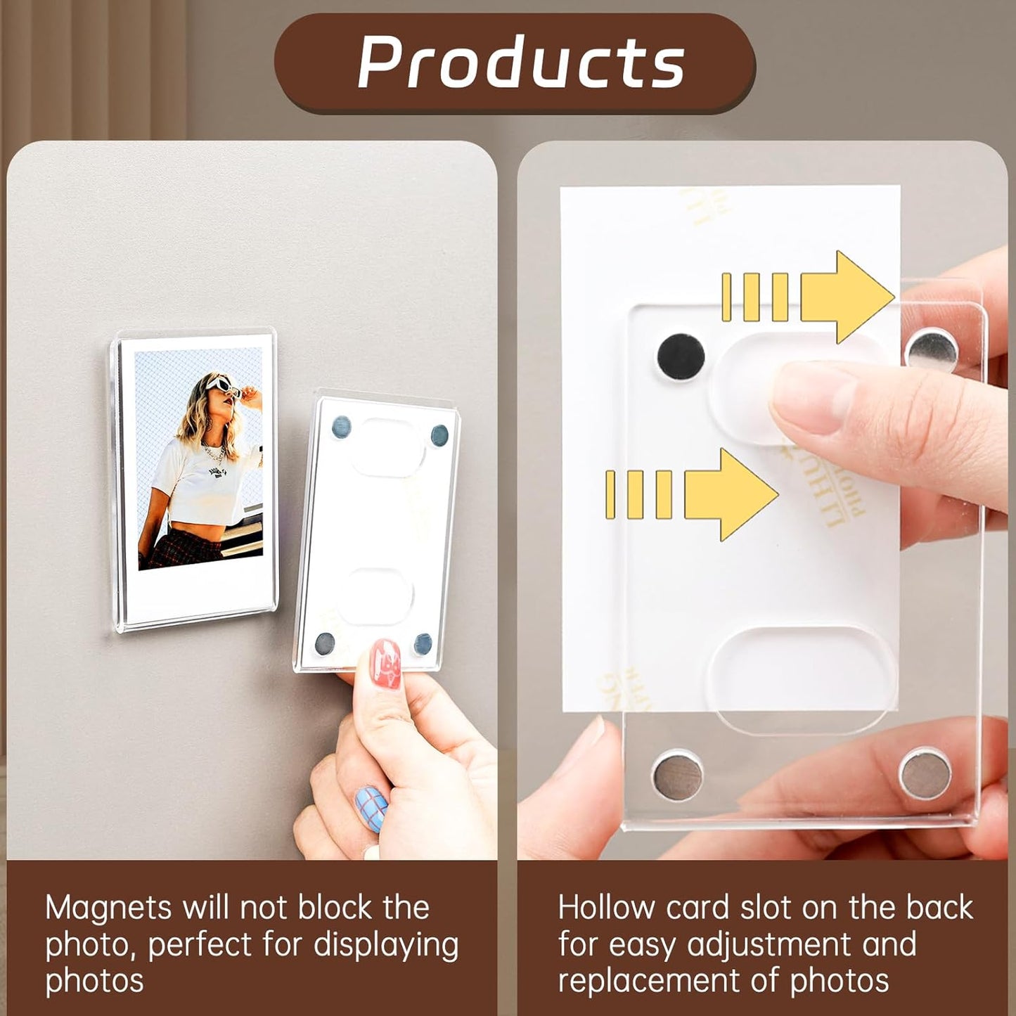 10Pack Magnetic Mini 2x3 Acrylic Picture Frames, Refrigerator Photo Frame Horizontal Vertical Compatible with Fujifilm Instax Polaroid Mini Film for Home Fridge Locker