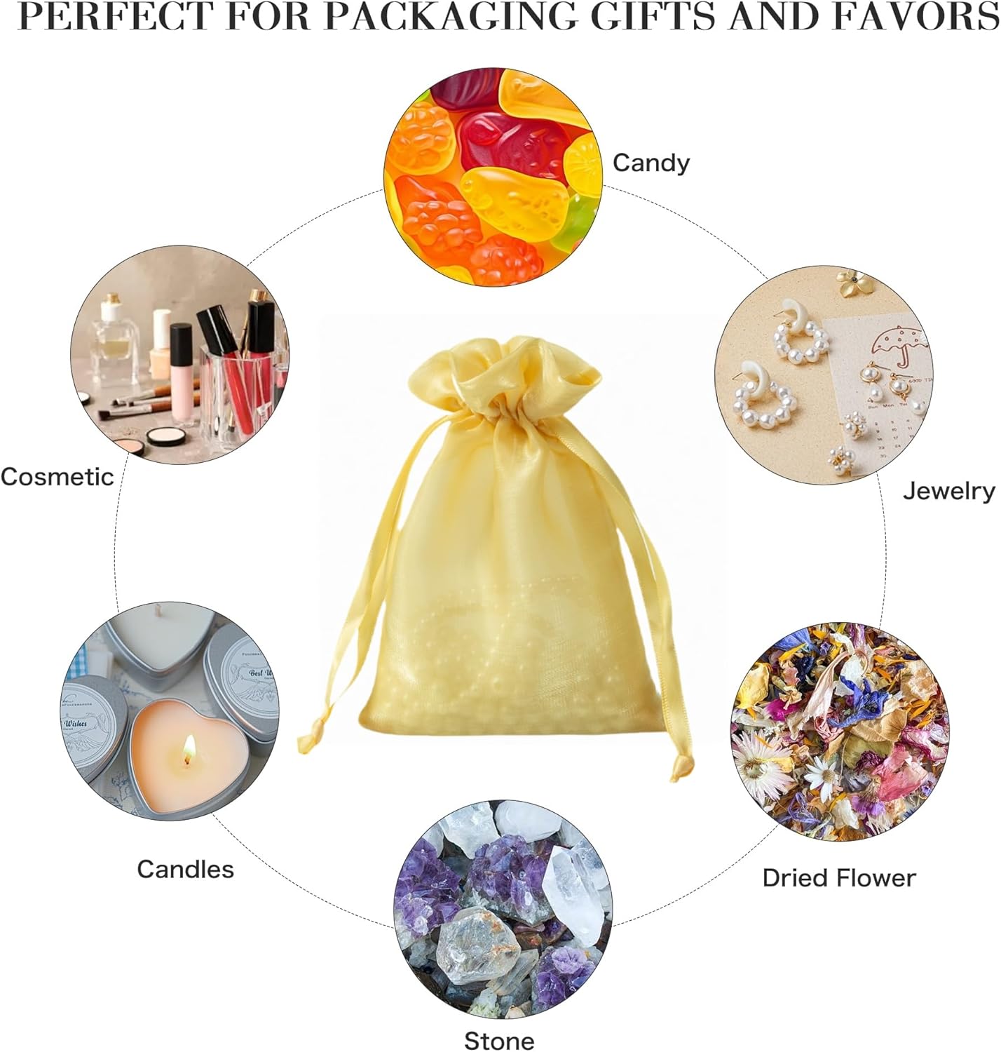 QIANF 20 Pcs Gold Small Organza Bags 6X9 inch for Wedding Favors with Drawstring, Mini Mesh Gift Bags Jewelry Pouch for Candy Bridal Shower Party Favor Baby Shower Christmas