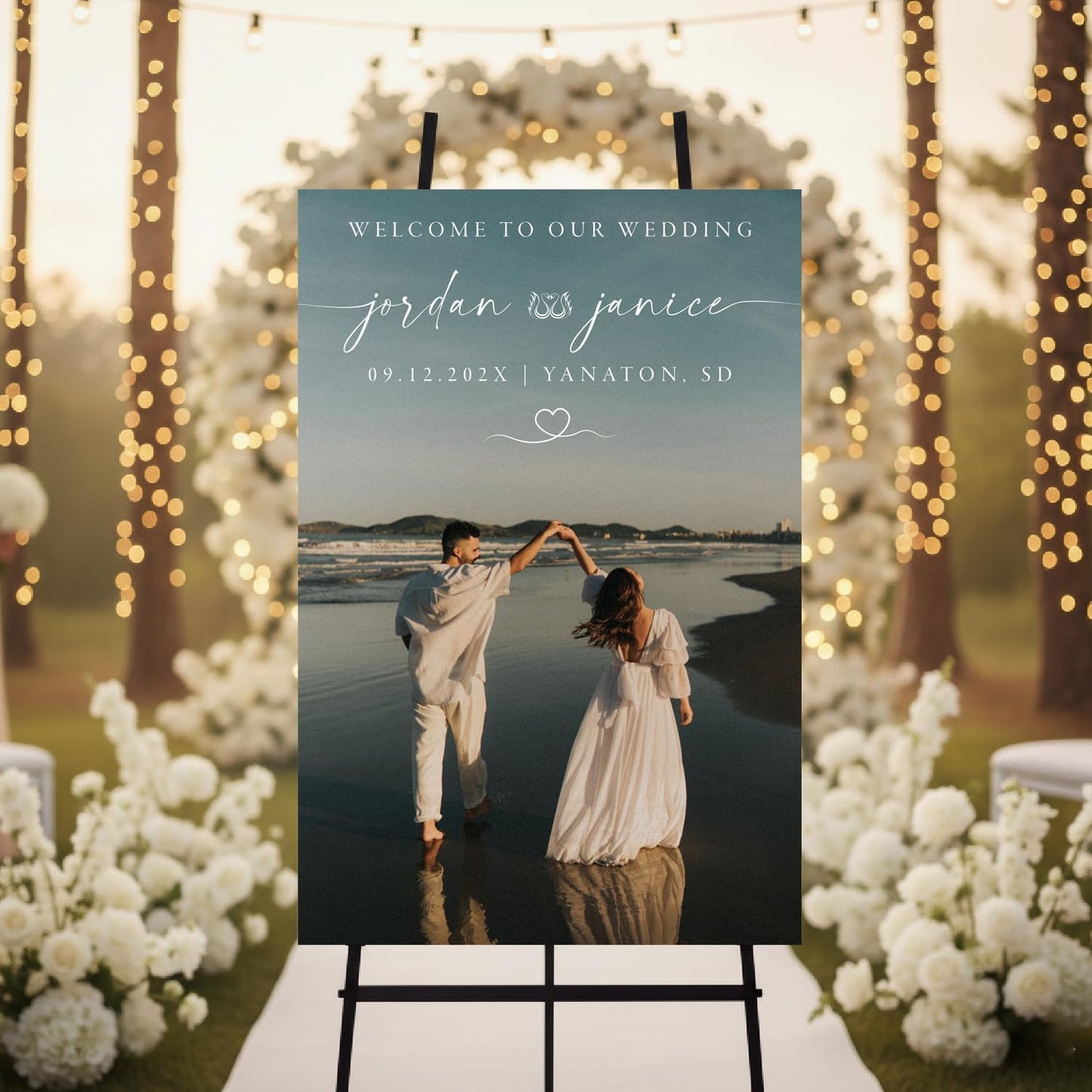 Personalized Wedding Photo Acrylic Welcome Sign – Custom Picture Board with Bride & Groom Names, Elegant Acrylic Wedding Reception Entrance or Ceremony Decoration, Indoor & Outdoor Keepsake Gift #11