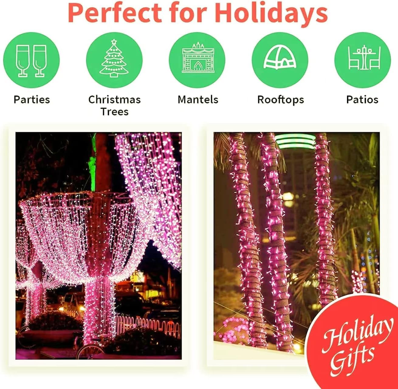 LAMPHOME 33ft Valentine's Day String Lights, Christmas Decorative Mini Lights, 100 LED Pink Fairy Starry String Lights Plug in, 11 Lighting Modes for Valentines Day Tree Decorations (Pink)