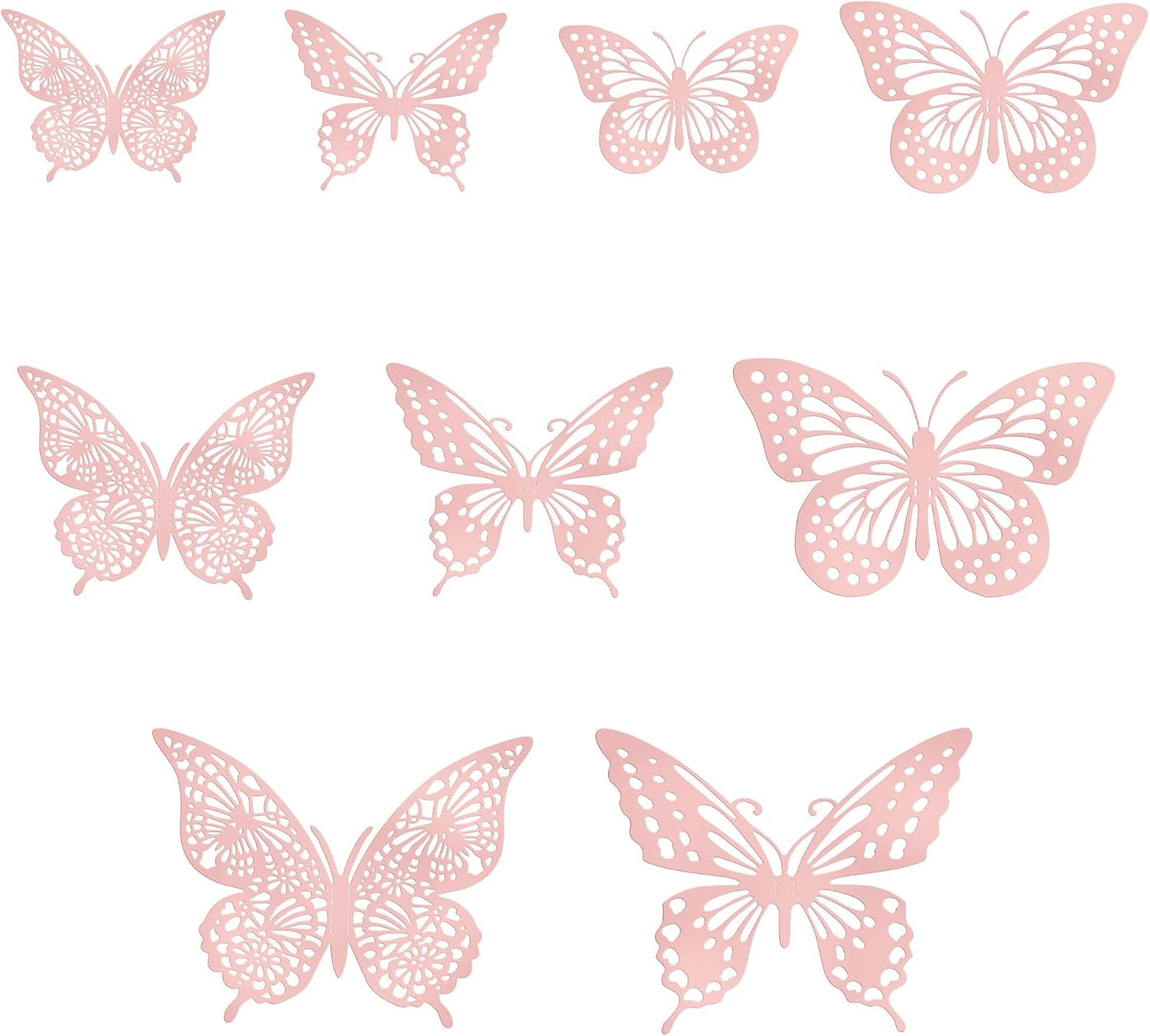 Gyufise 36 Pack Rose Gold Glitter 3D Cupcake Toppers - Hollow Butterfly Cake Decorations for Birthday Wedding Fairy Party - Wall Sticker Decal for Background Wall Decoration