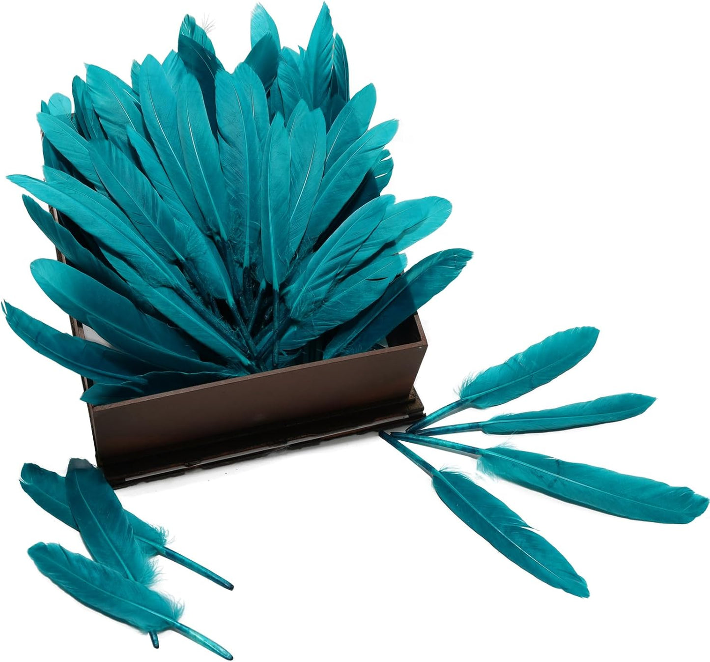 FeelfunFeather 120pcs Peacock Blue Goose Cochettes Feather Natural Bulk 4-6 inch 10-15cm for Wedding Party Christmas Decorations DIY Crafts Goose Cochettes Feather