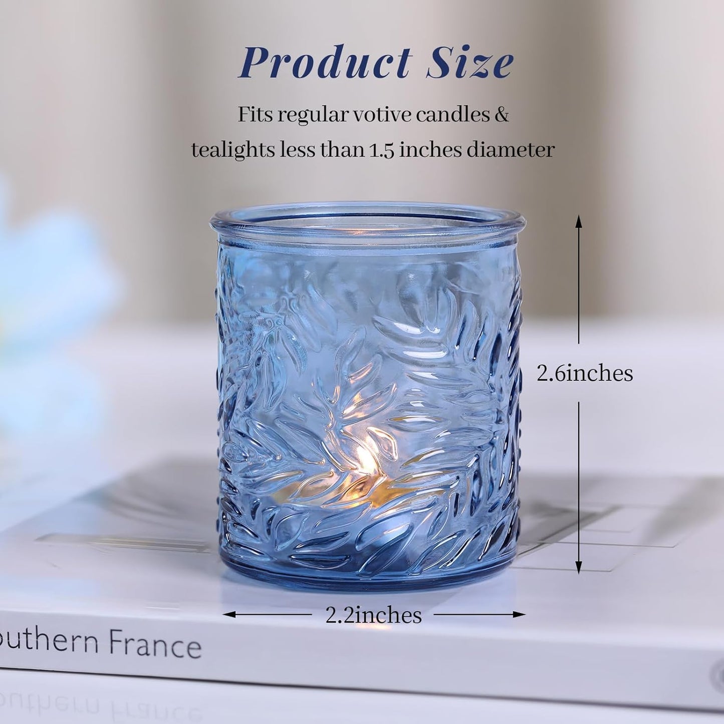 24 pcs Blue Votive Candle Holders, Tea Light Candle Holder for Wedding Centerpieces, Glass Candle Holders for Baby Shower Home Bridal Decoration Table Decor