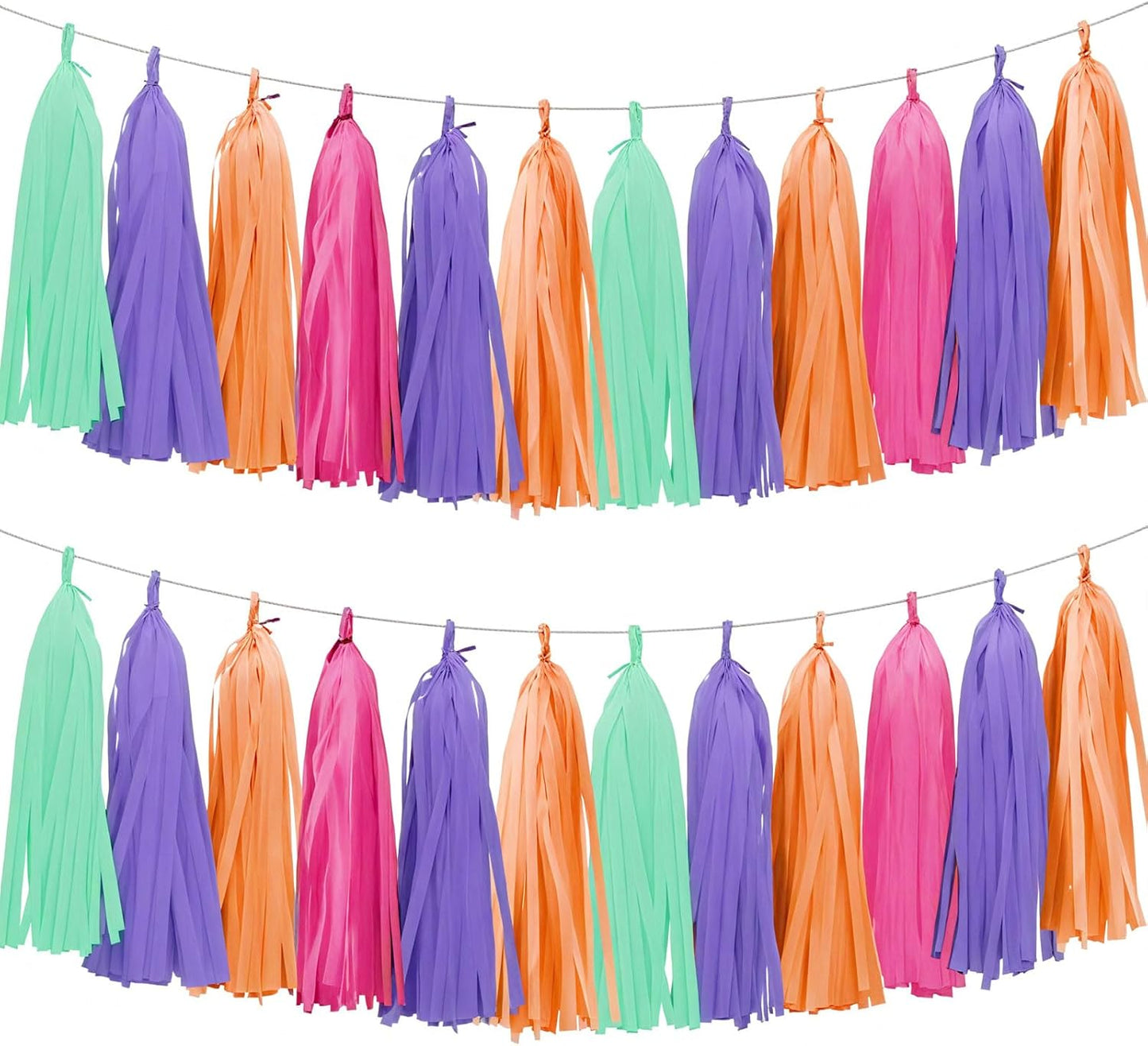 Tissue Paper Tassel Garland Banner, 20 Pack, Purple Blue Orange Pink, Pastel Party Decorations for Birthday, Baby Shower,Disco Them,Halloween