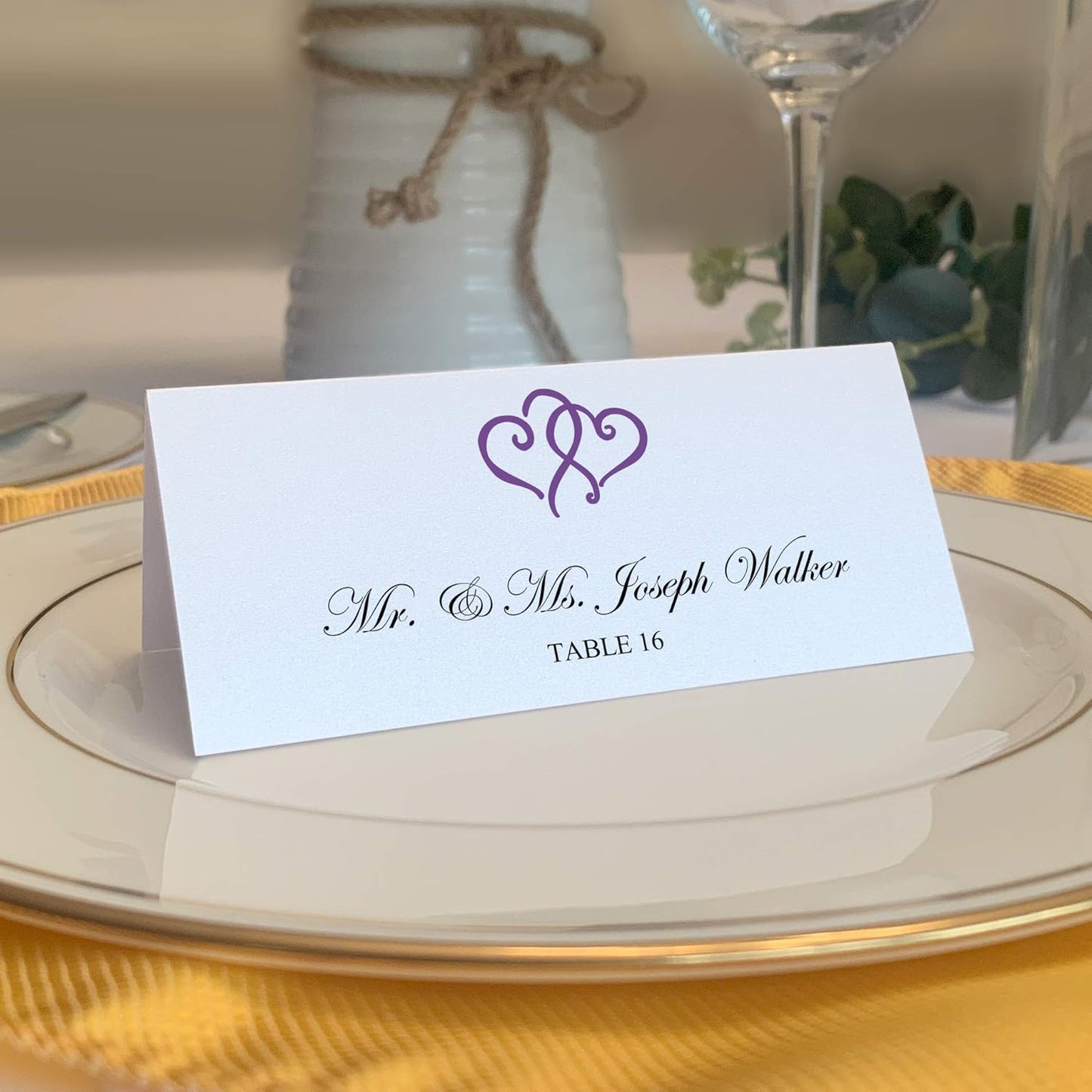 Linked Hearts Place Cards, Purple (Choose Color), Set of 150, Pre-cut and Scored - Wedding, Party, Dinner, and Special Events - Made in the USA