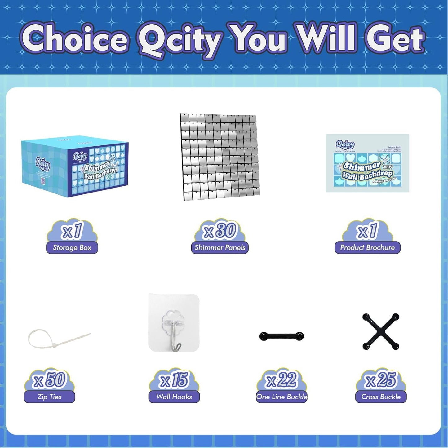 Qcity Silver Shimmer Wall Backdrop 30PCS, Black Back Not See-Through Design, Square Sequin Glitter Backdrop Panel, Perfect for Outdoor Events, Birthdays, Wedding and Party Decoration