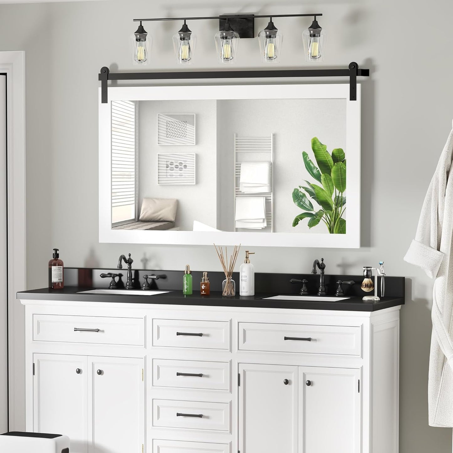 COGOOD Farmhouse Bathroom Mirror - 49 x 30 Large Rectangle Barn Door Mirror for Vanity, Bedroom, Living Room Wall Decor (Pure White)