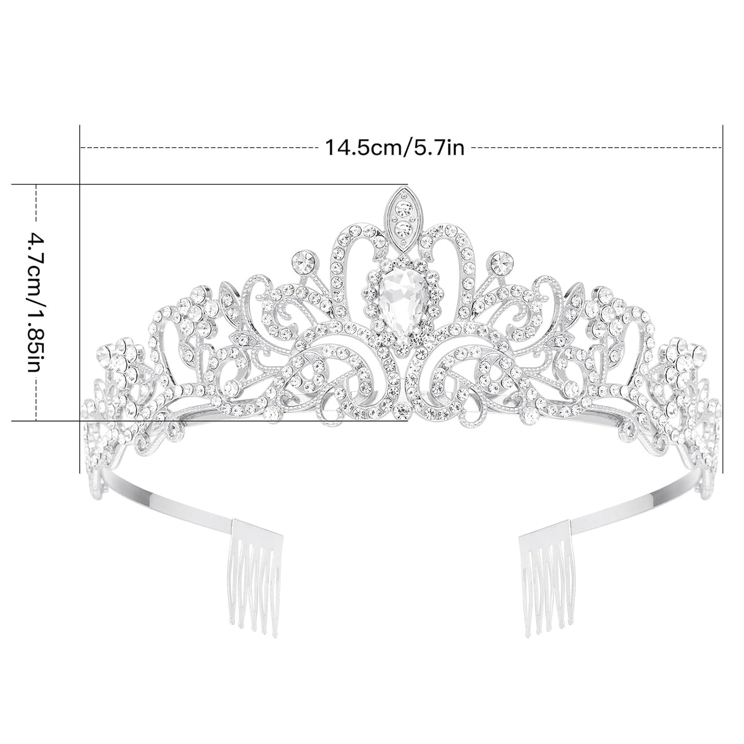 Makone Crowns for Women Princess Tiaras for Girls Queen Crown and Comb Tiara for Wedding Birthday Pageant Bridal Prom Christmas Gift (Silver)