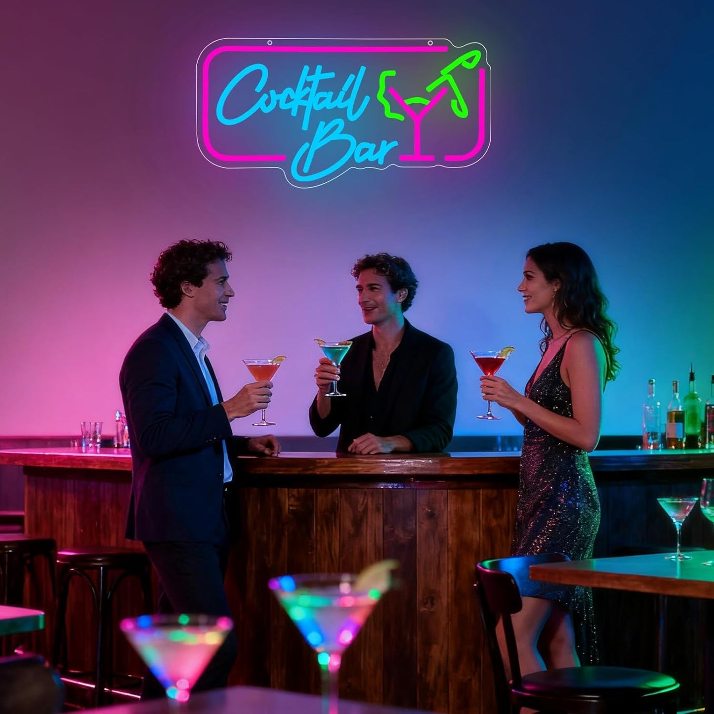 Cocktail Bar Neon Sign, Cocktail Vintage LED Neon Light Signs for Wall Decor Dimmable Led Light Up Sign for Home Beer Bar Pub Night Club Party Man Cave Decoration Gift USB Powered(16.9"*8.7")